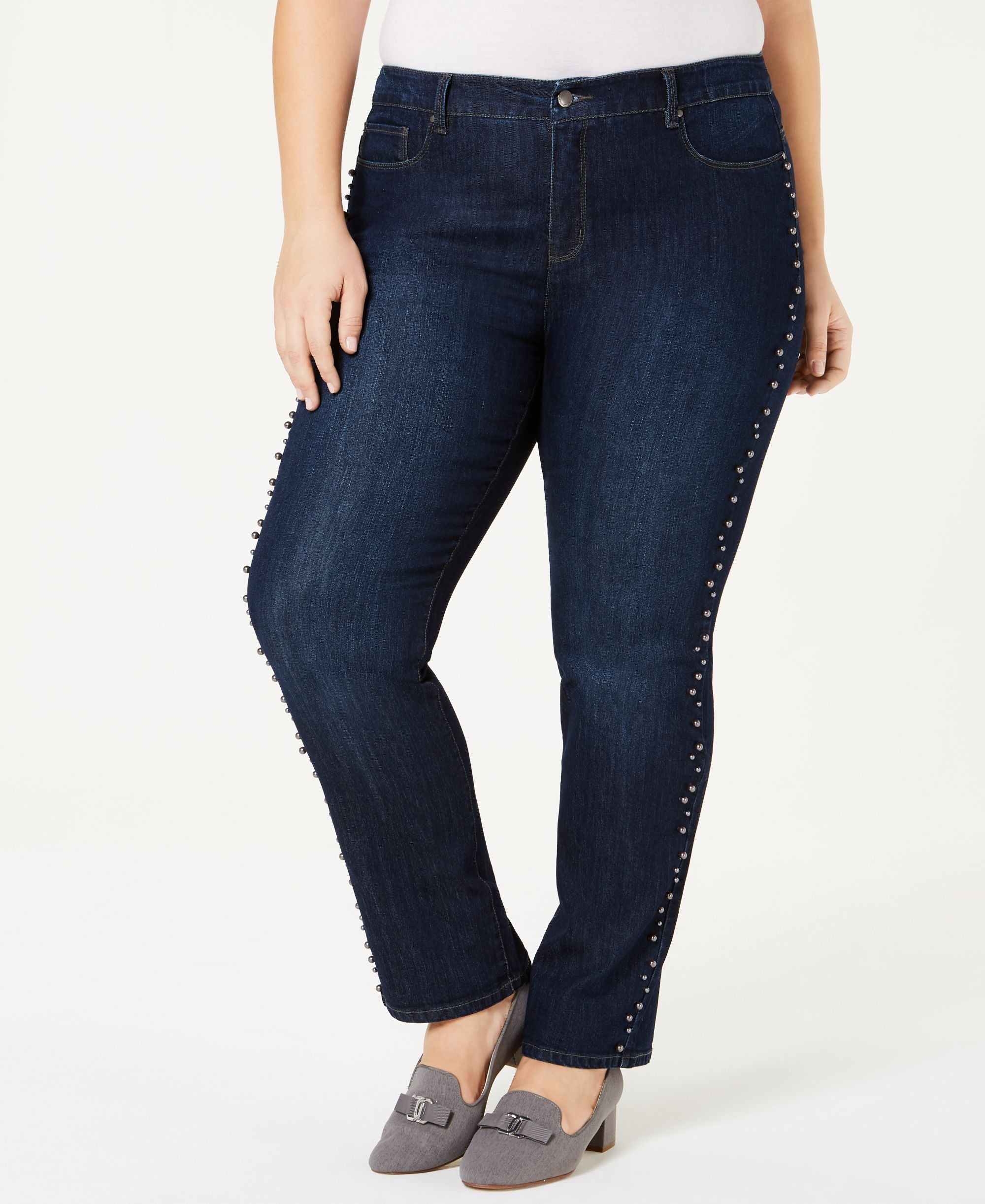 Plus Size Faux-Pearl-Stud Jeans