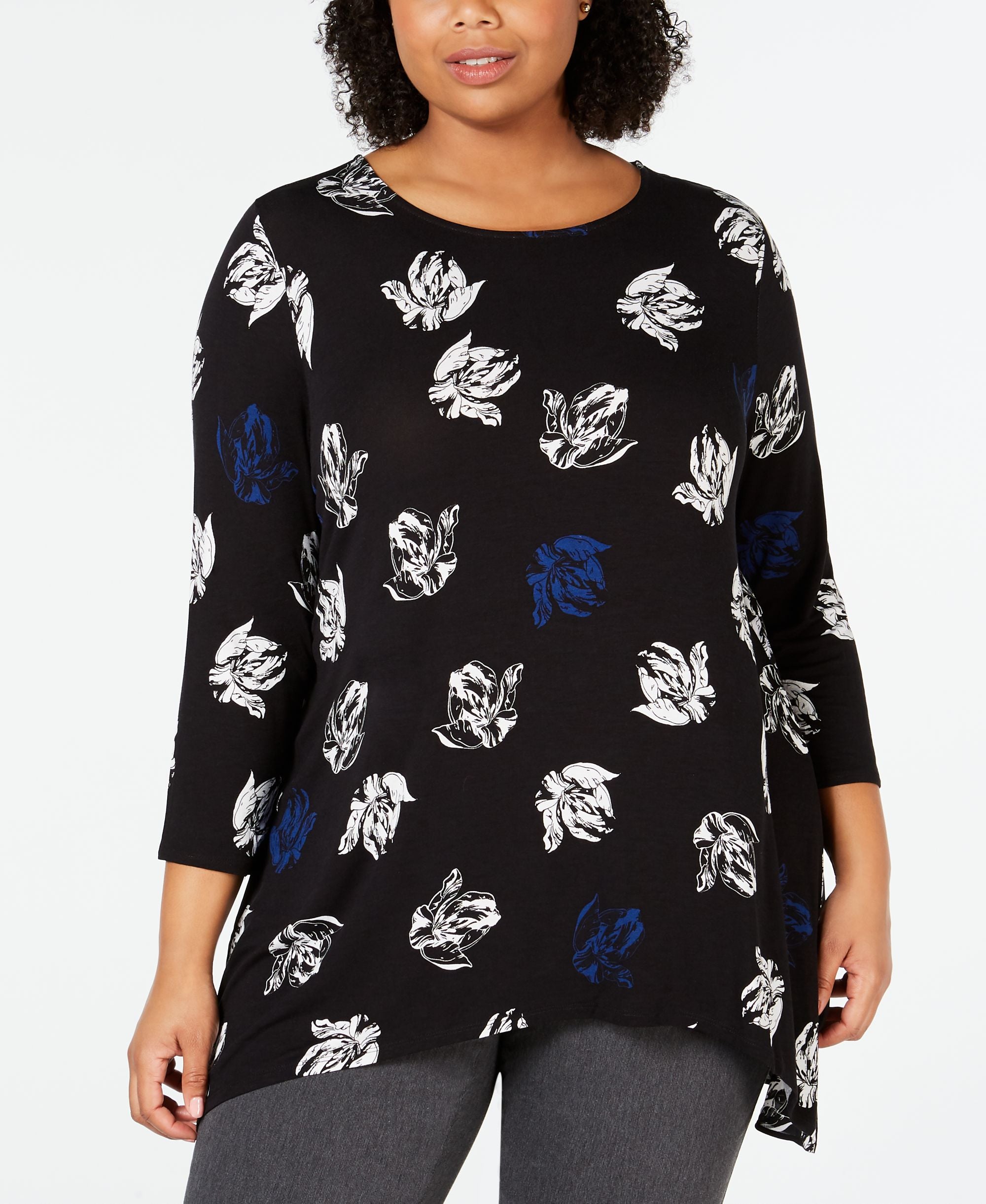Alfani Plus Size Printed Woven Back Top