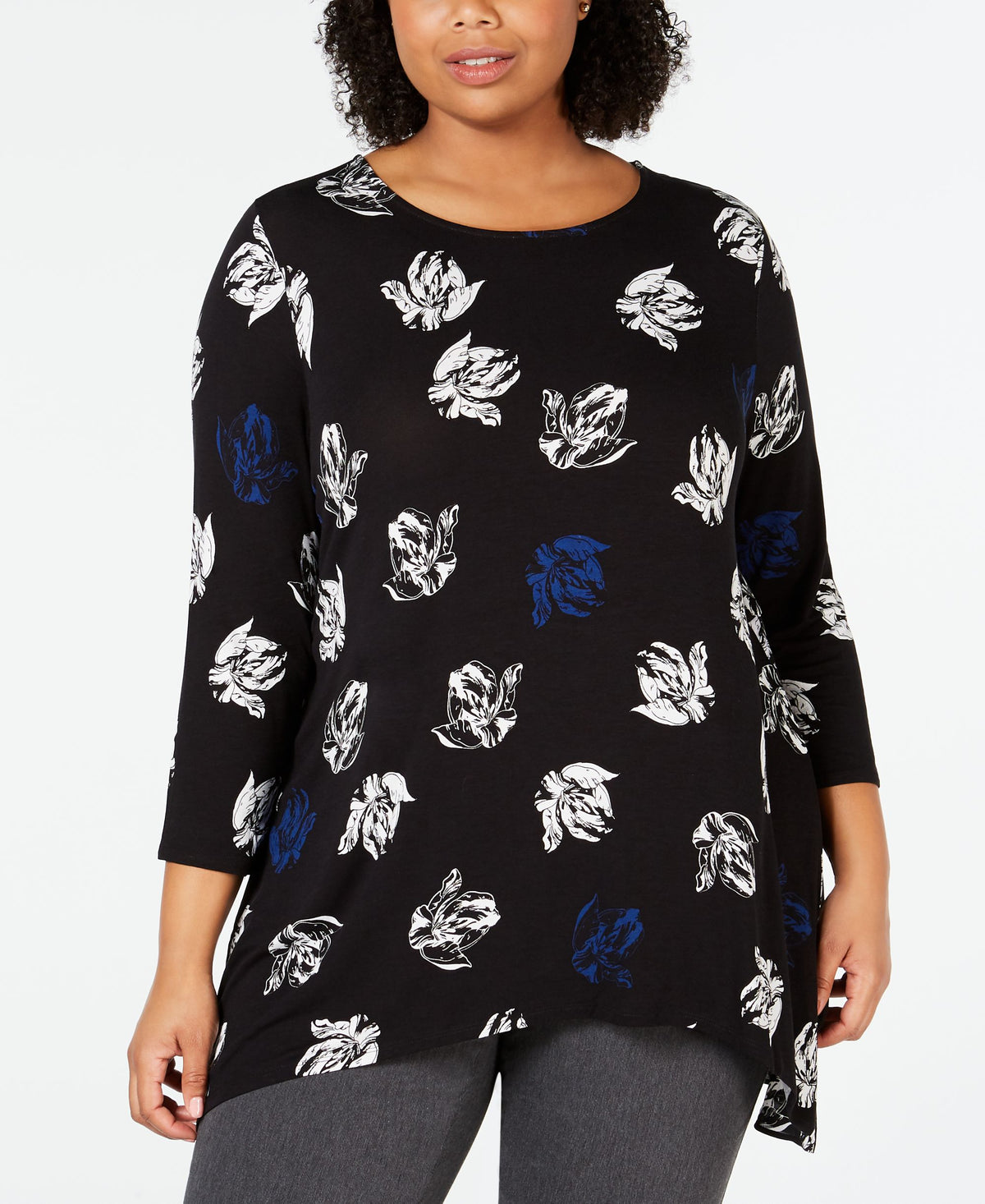 Alfani Plus Size Printed Woven Back Top
