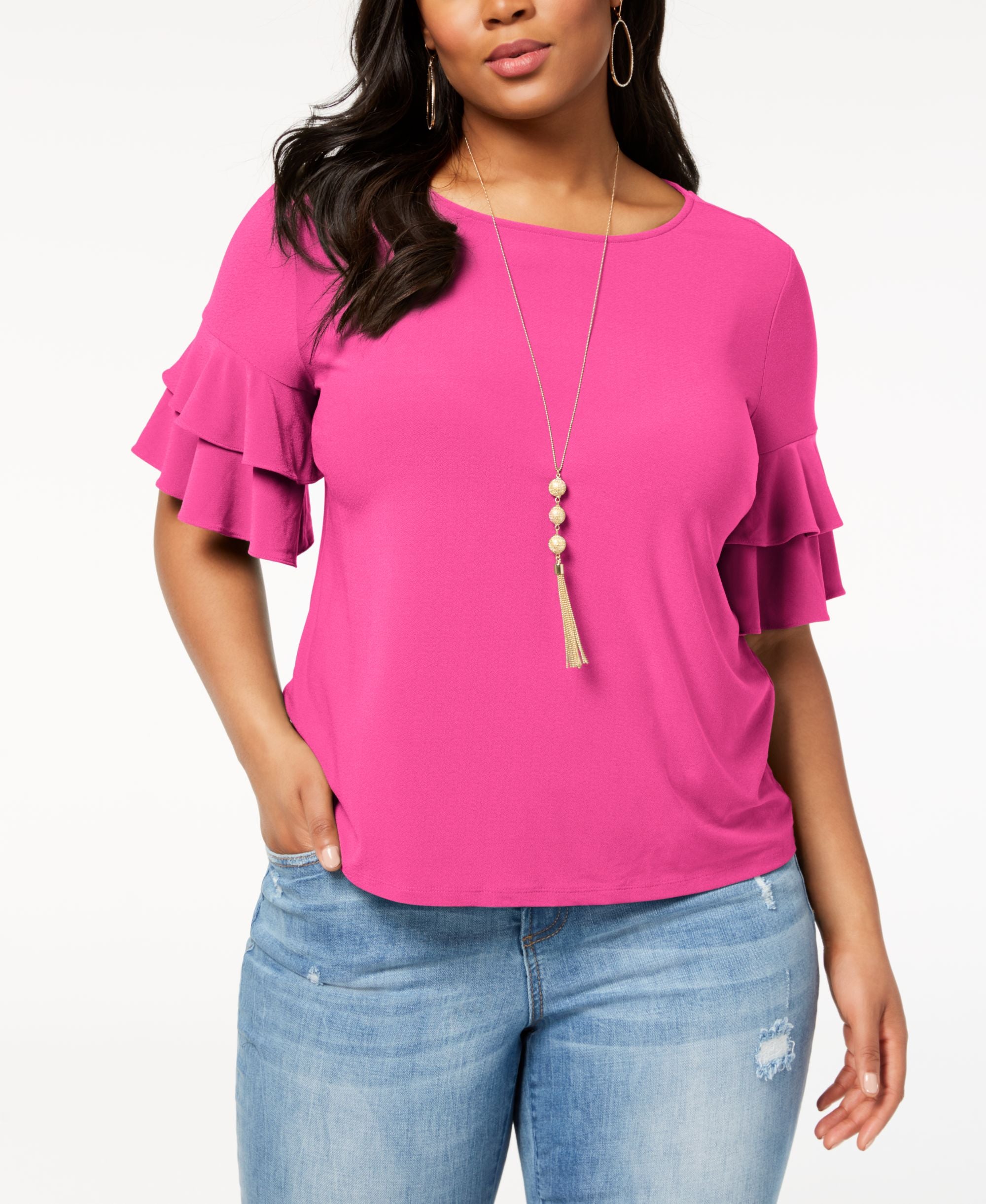 Plus Size Ruffle Sleeve Top