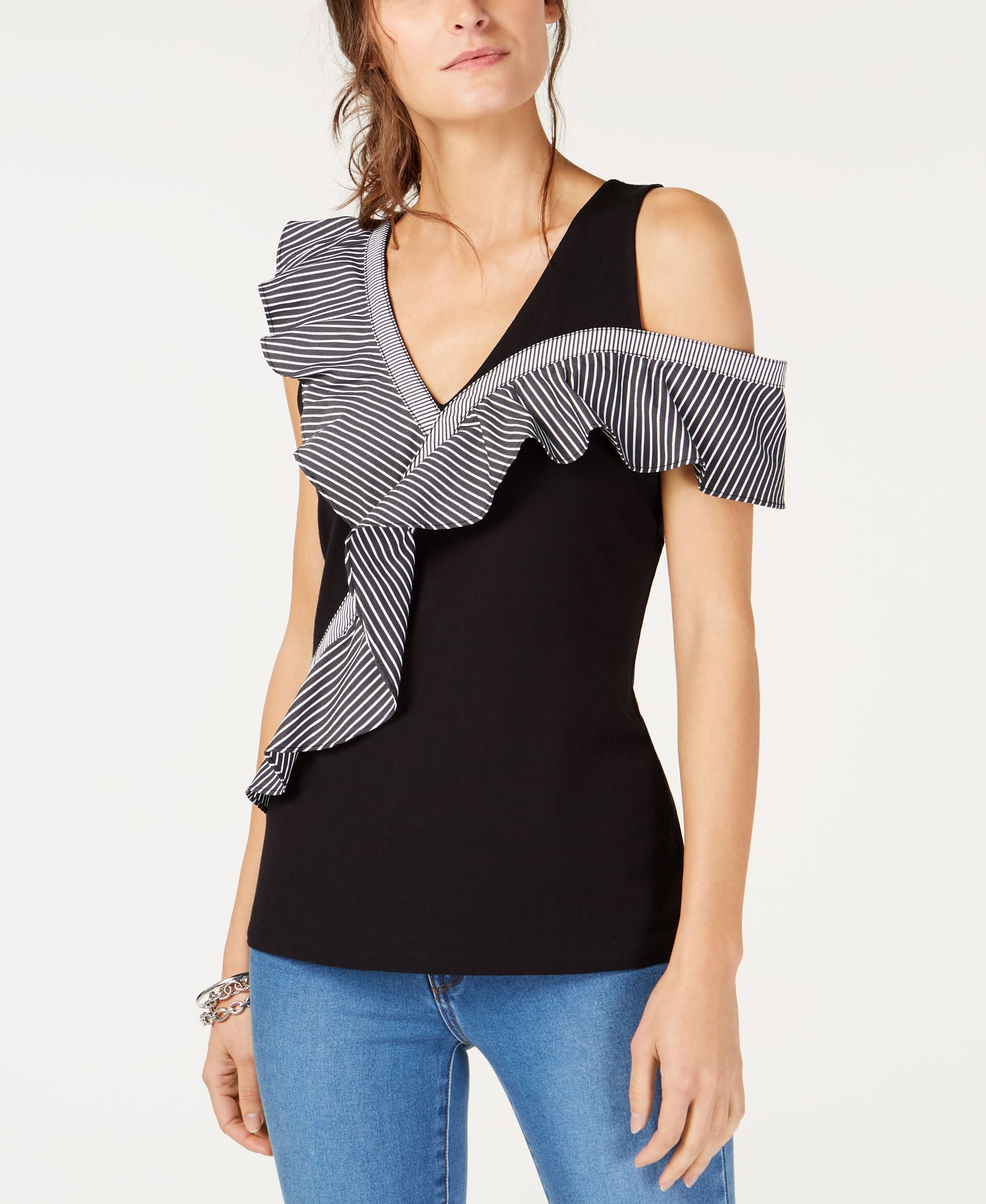 Asymmetrical Ruffle Detail Top