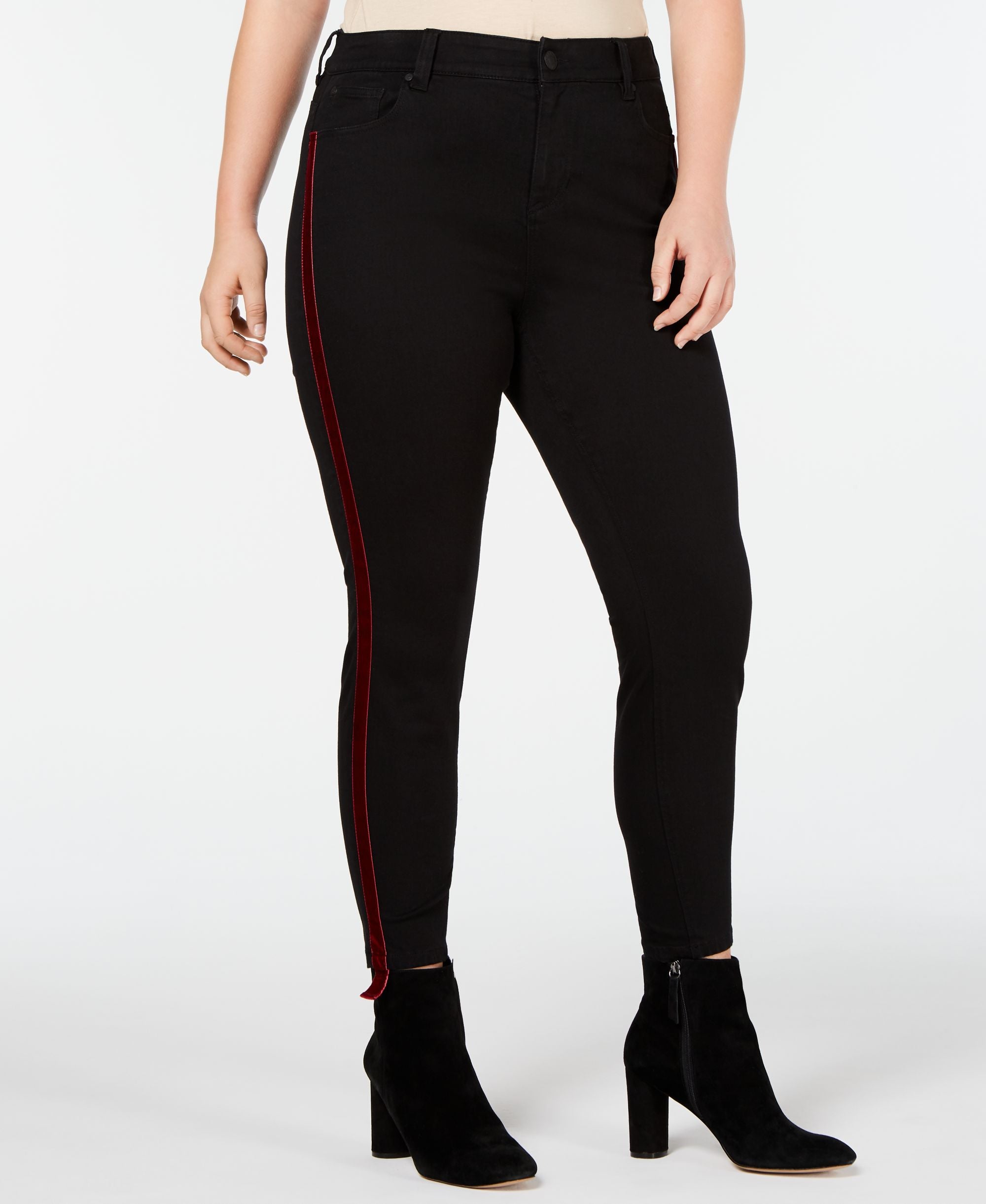 Celebrity Pink Trendy Plus Size Velvet Varsity Stripe Skinny Jeans