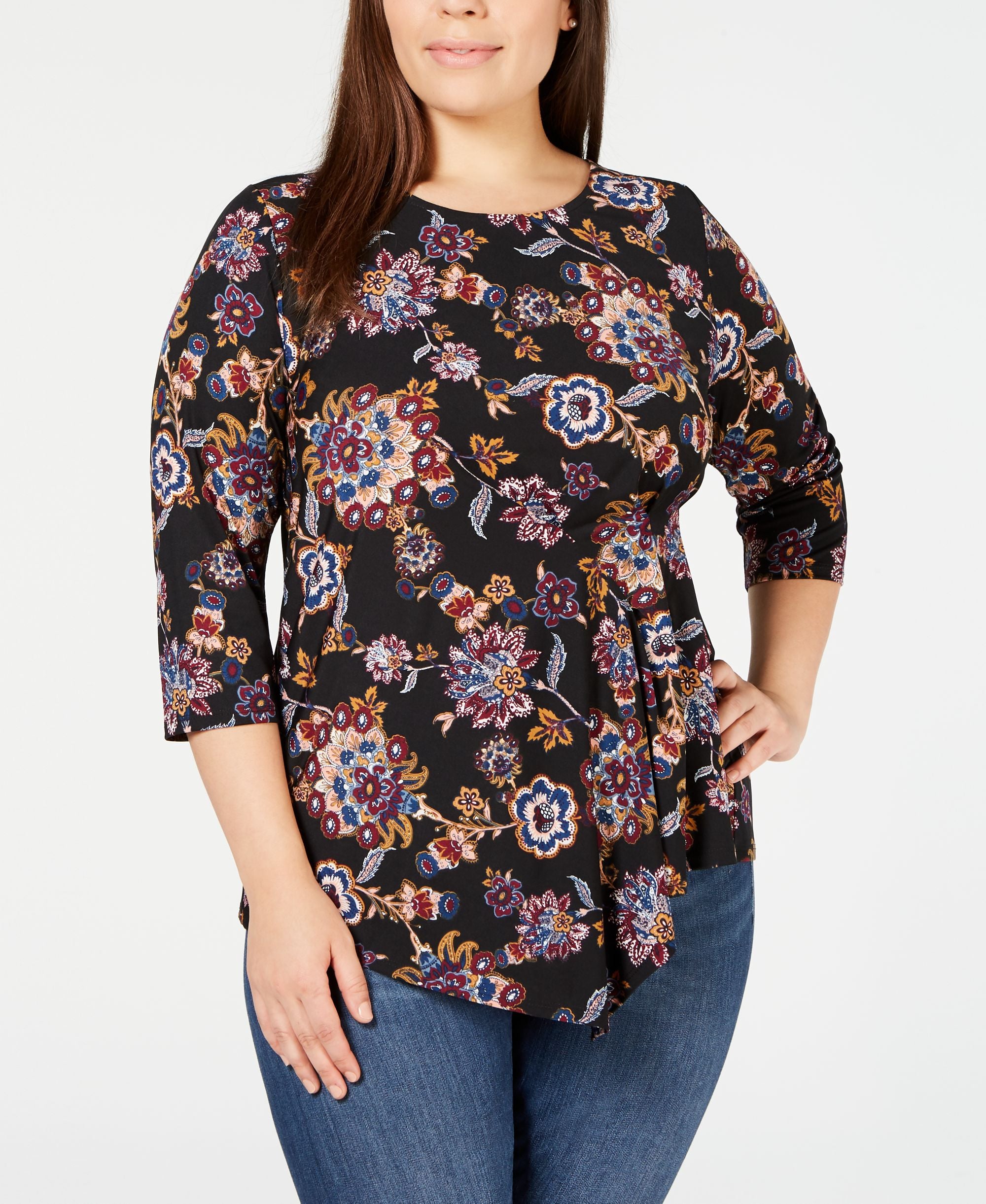 NY Collection Plus Size Side Pleated Printed Top