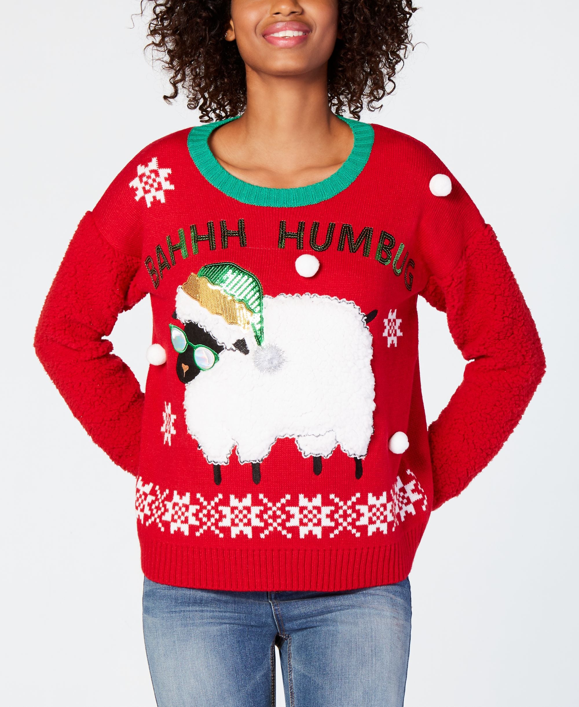 Hooked Up By Iot Juniors Bahhh Humbug Sweater