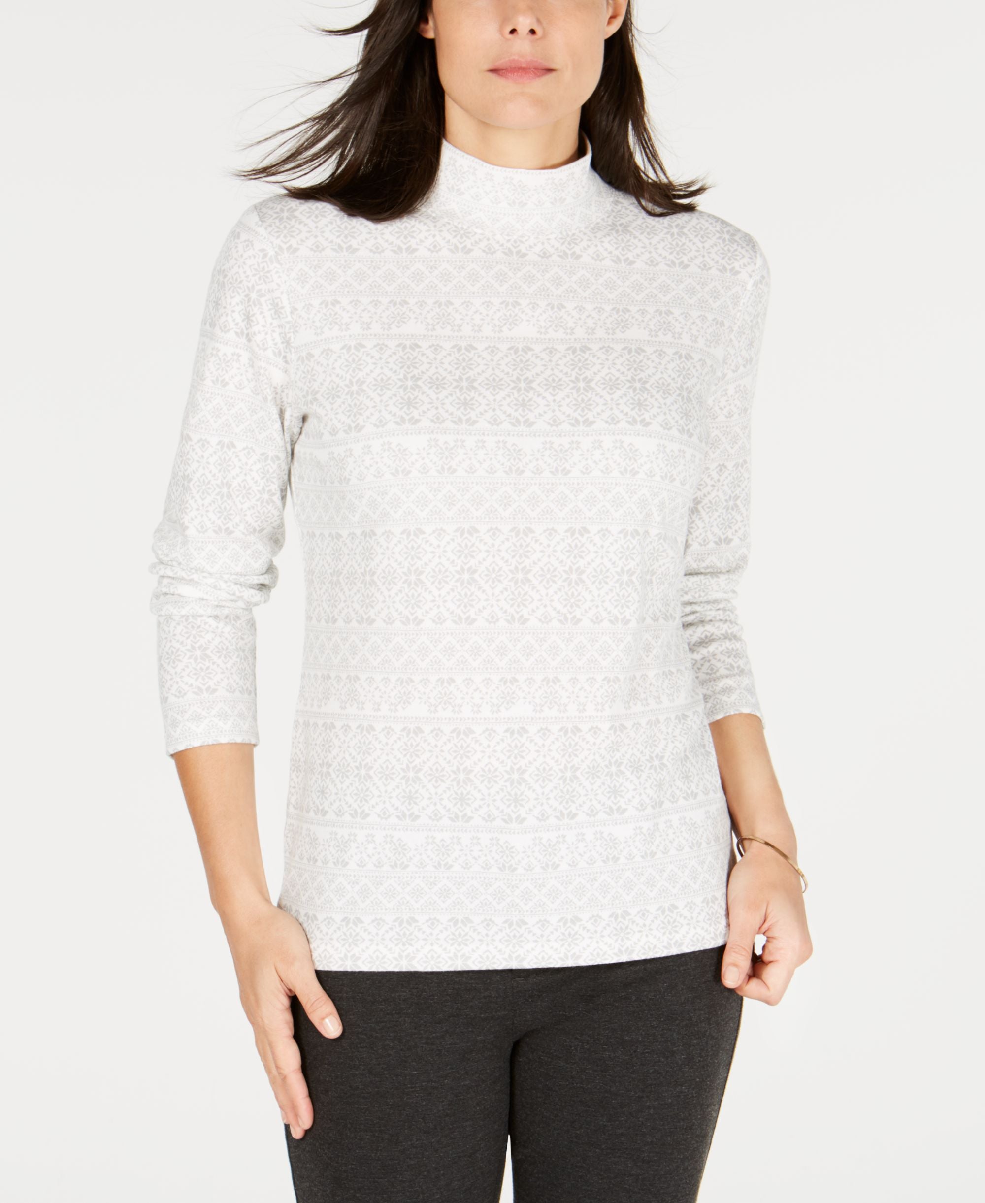 Karen Scott Printed Mock Neck Top