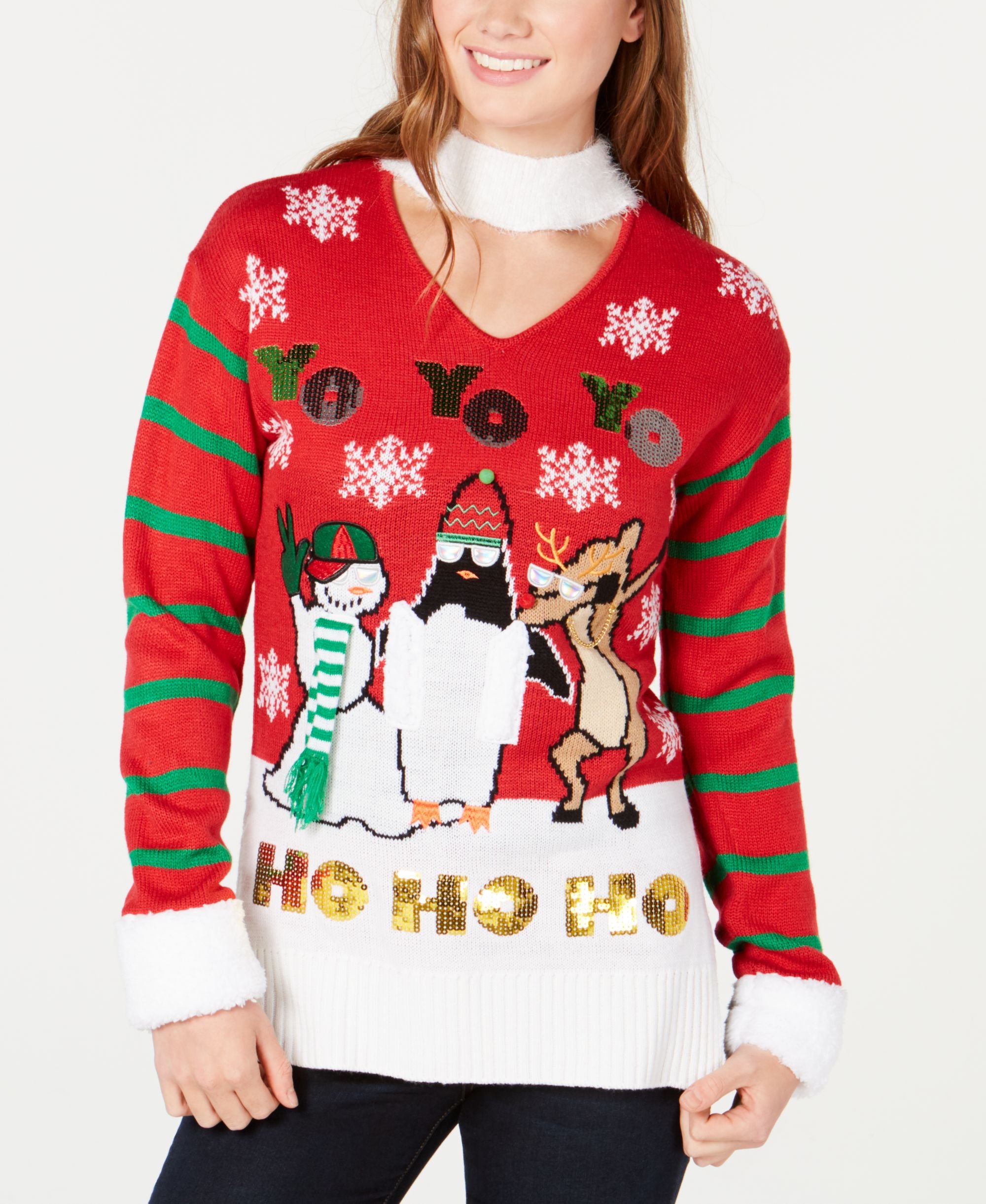 Planet Gold Juniors Choker Neck Sequined Sweater