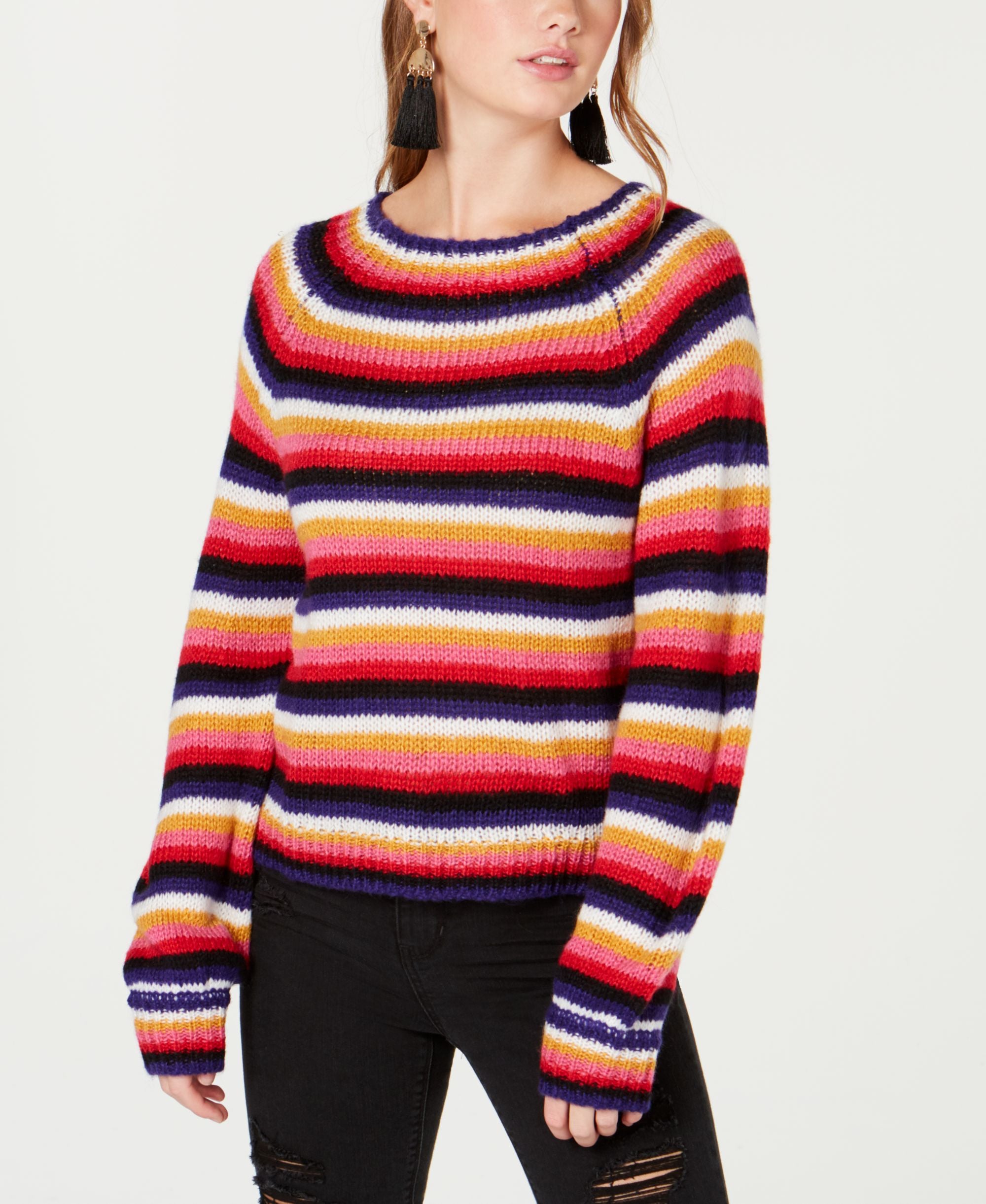 Juniors' Fluffy Striped Sweater