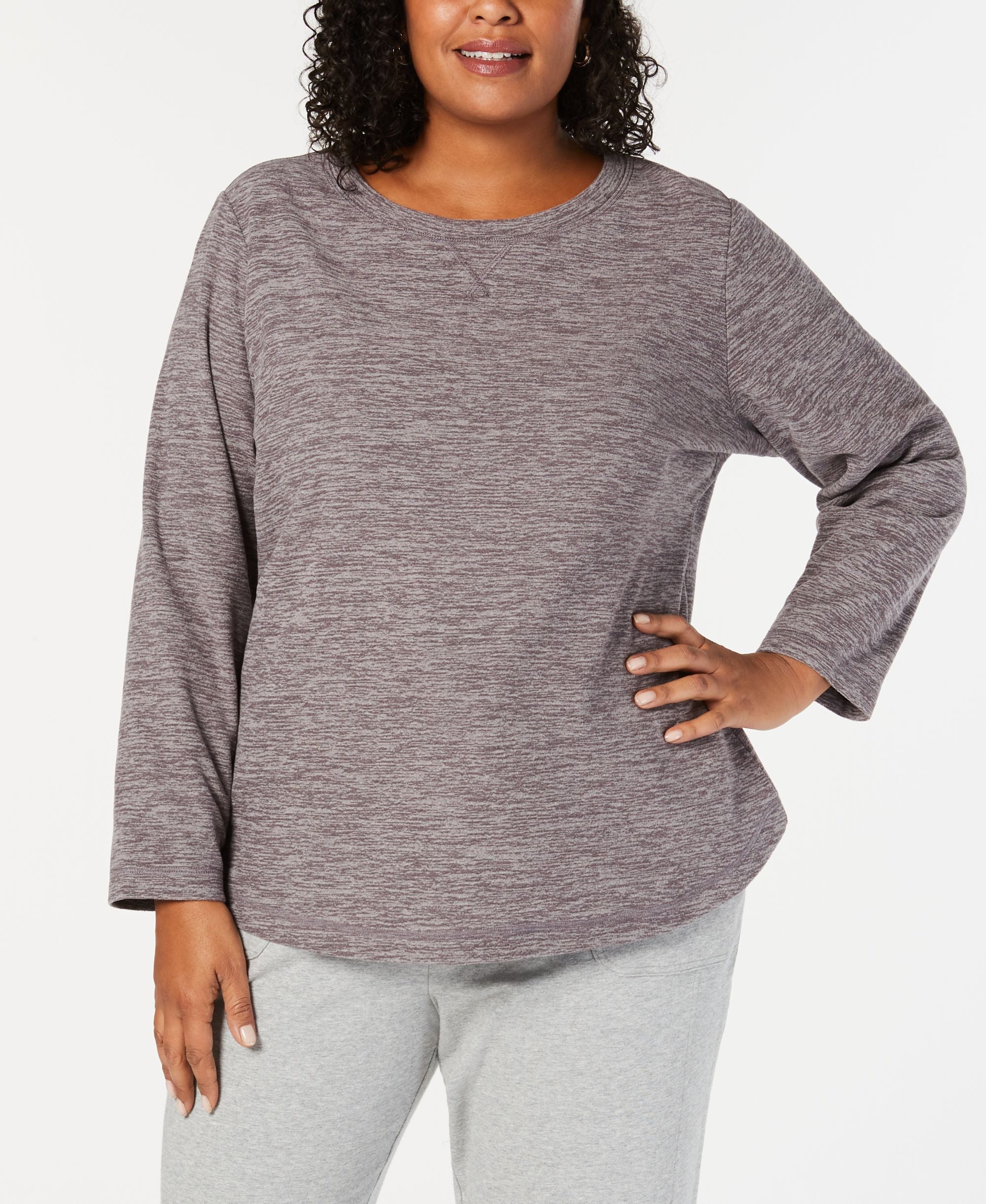 Karen Scott Plus Size Microfleece Long Sleeve Top