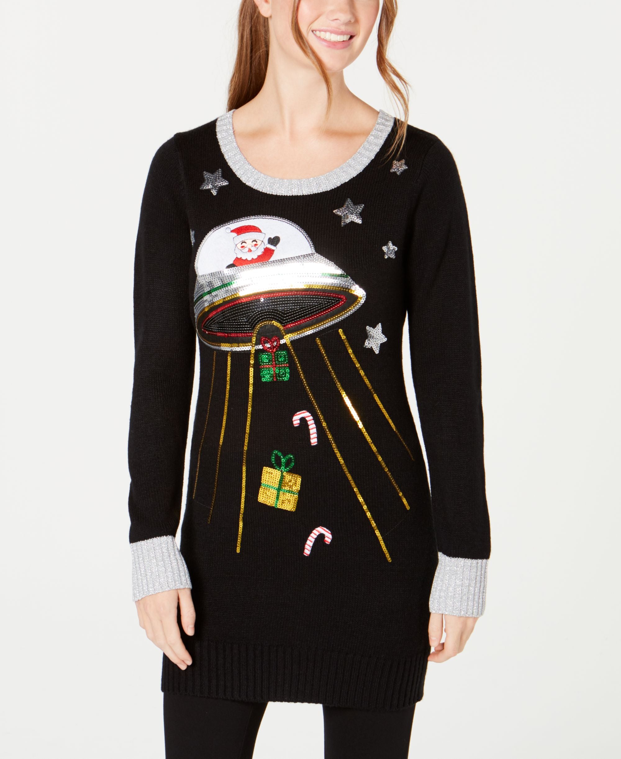 Hooked Up By Iot Juniors Sequined Outer Space Sweater Dress