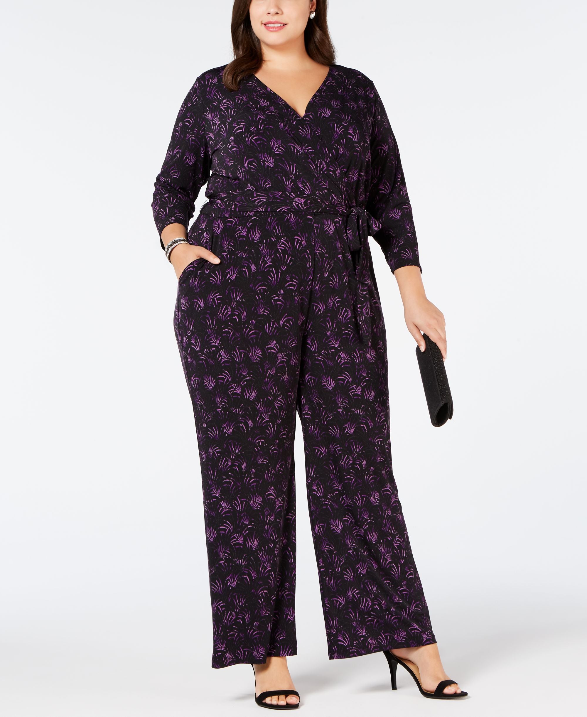 Plus Size Belted Printed Jumpsuit