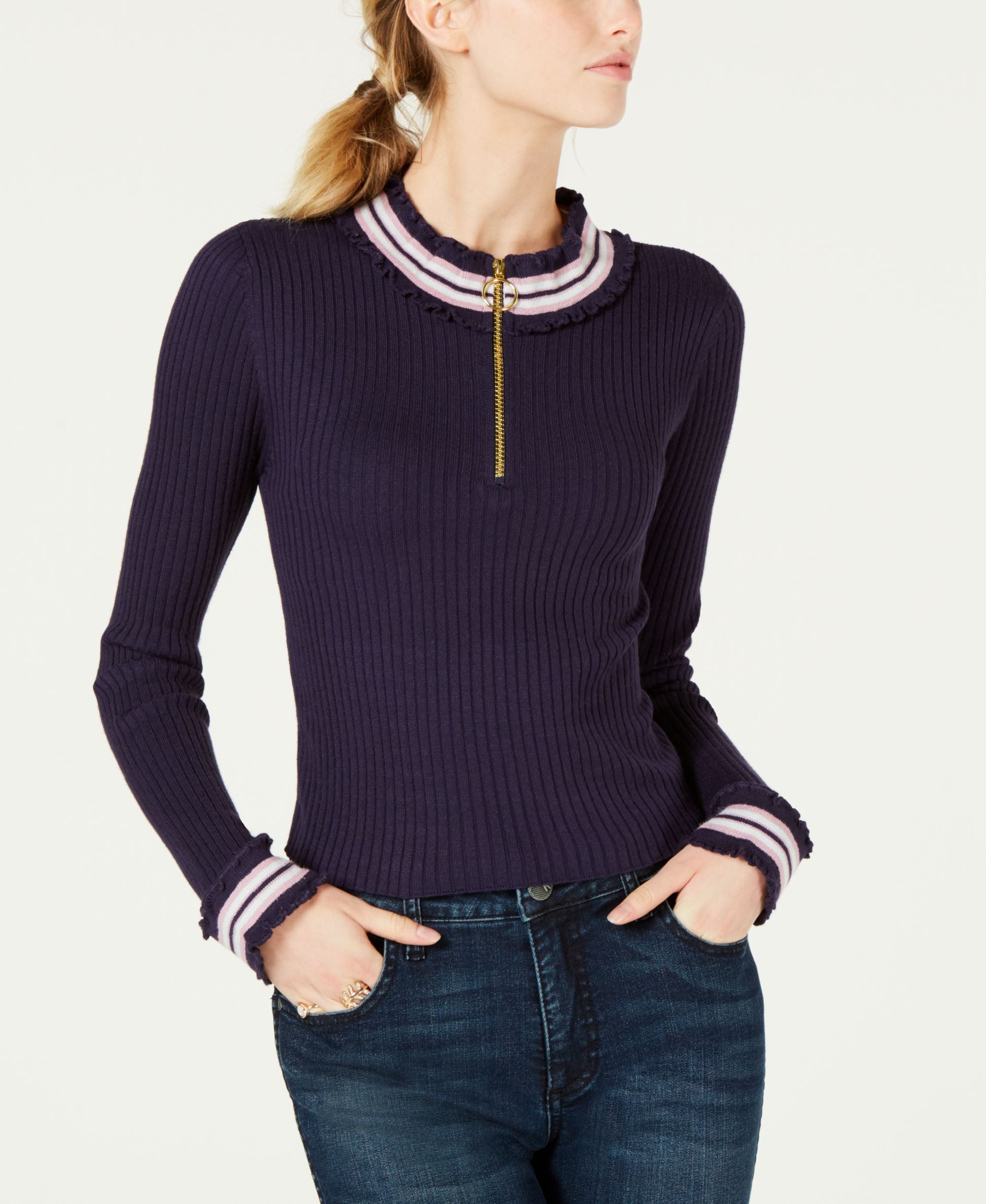 Planet Gold Juniors Ribbed Zip Up Sweater
