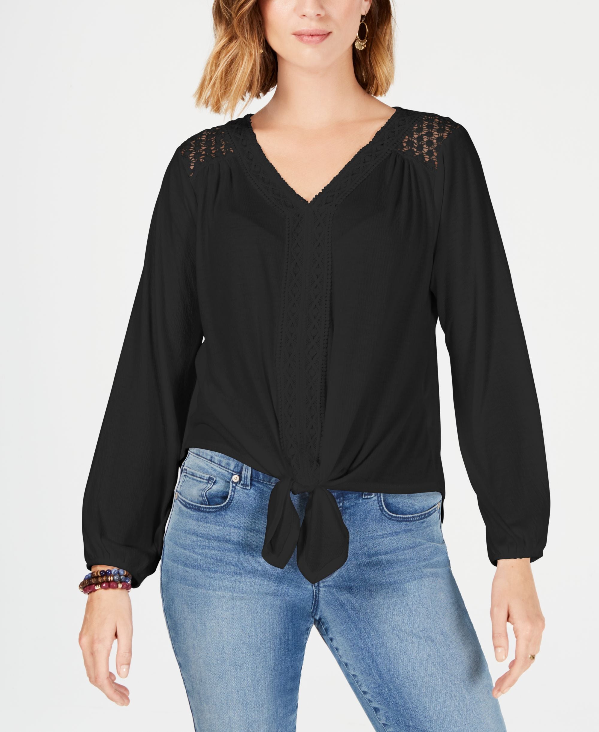 Style & Co V Neck Tie Front Top