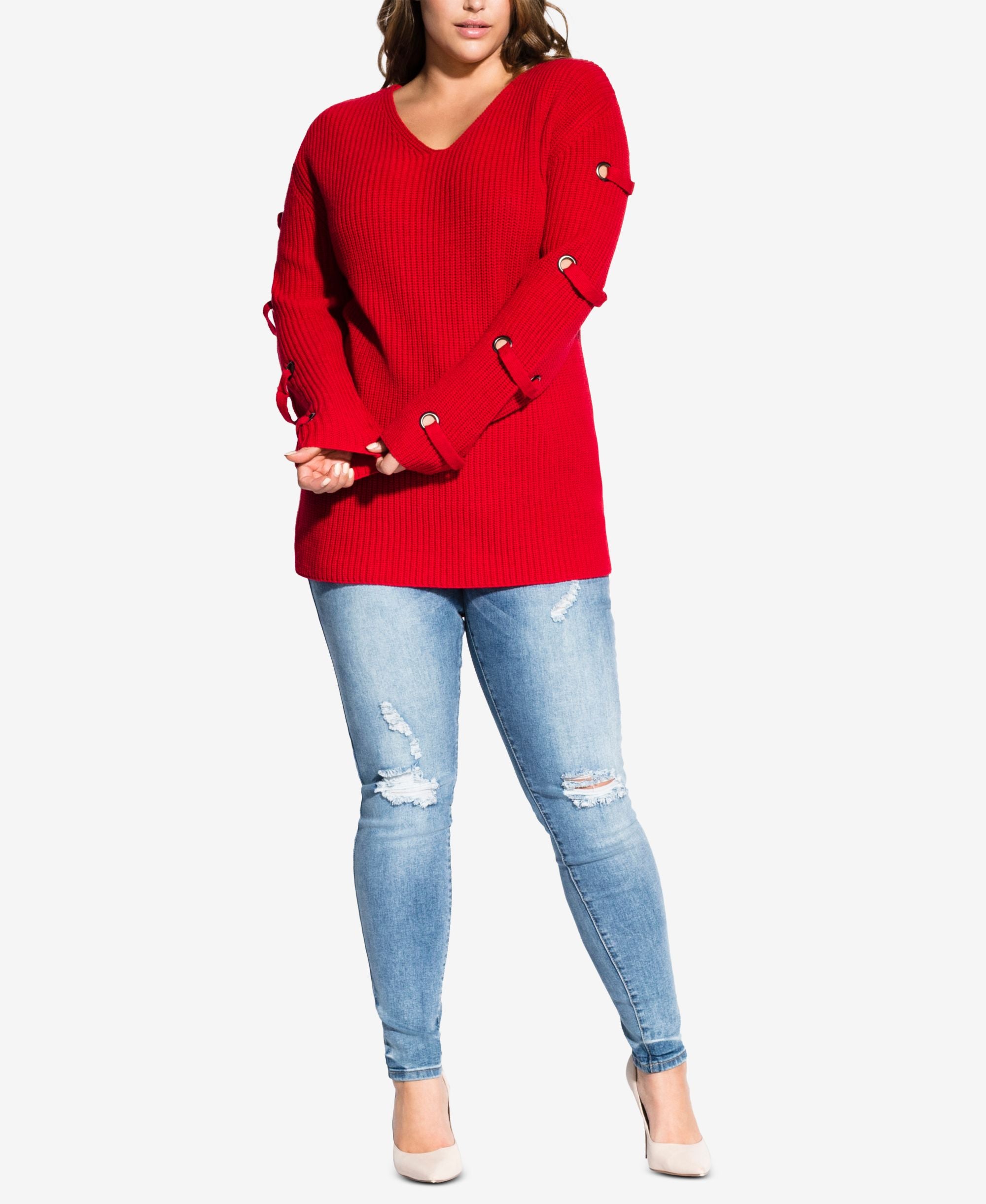 City Chic Trendy Plus Size Grommet Sleeved Sweater