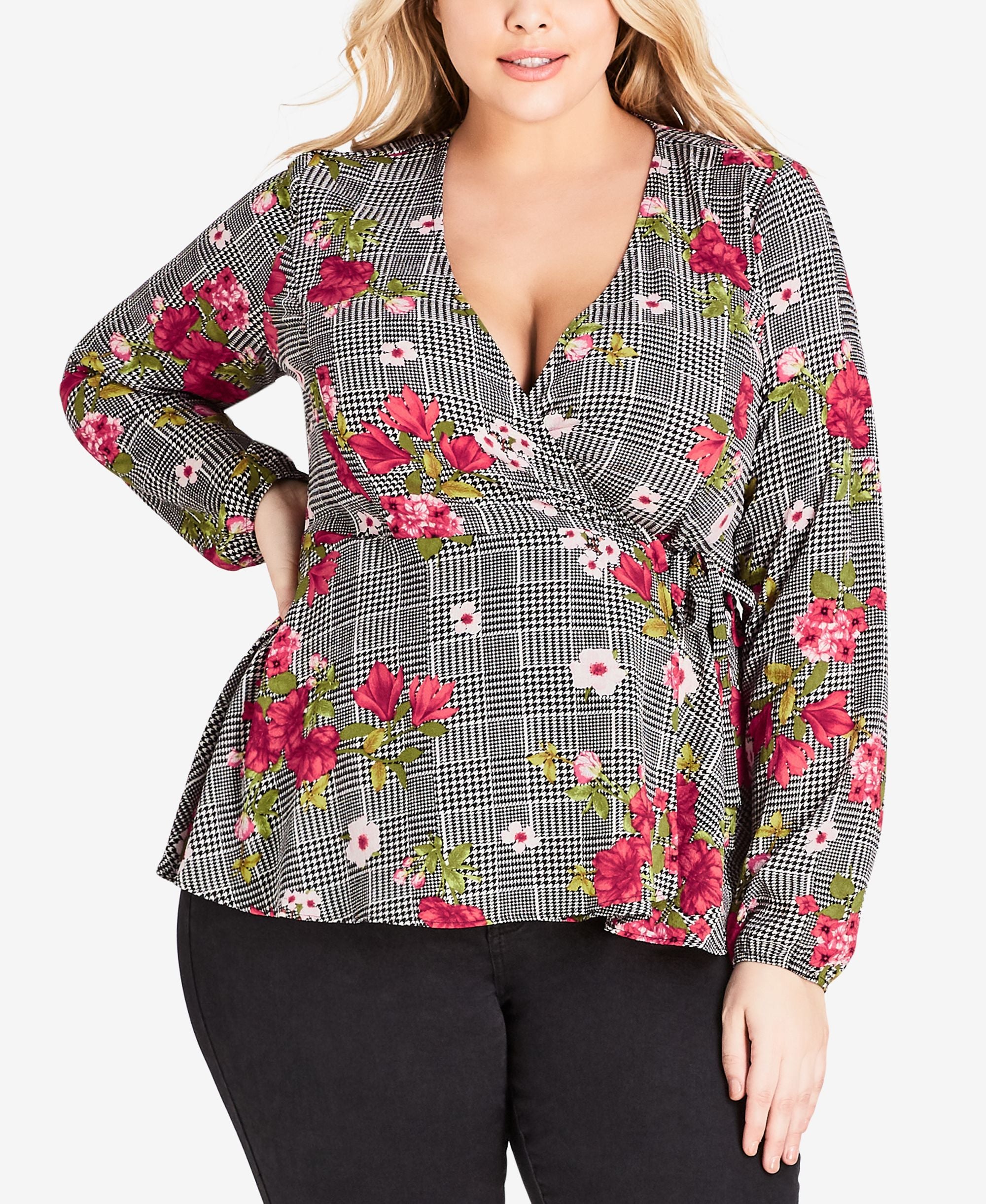 Trendy Plus Size Floral-Print Wrap Top