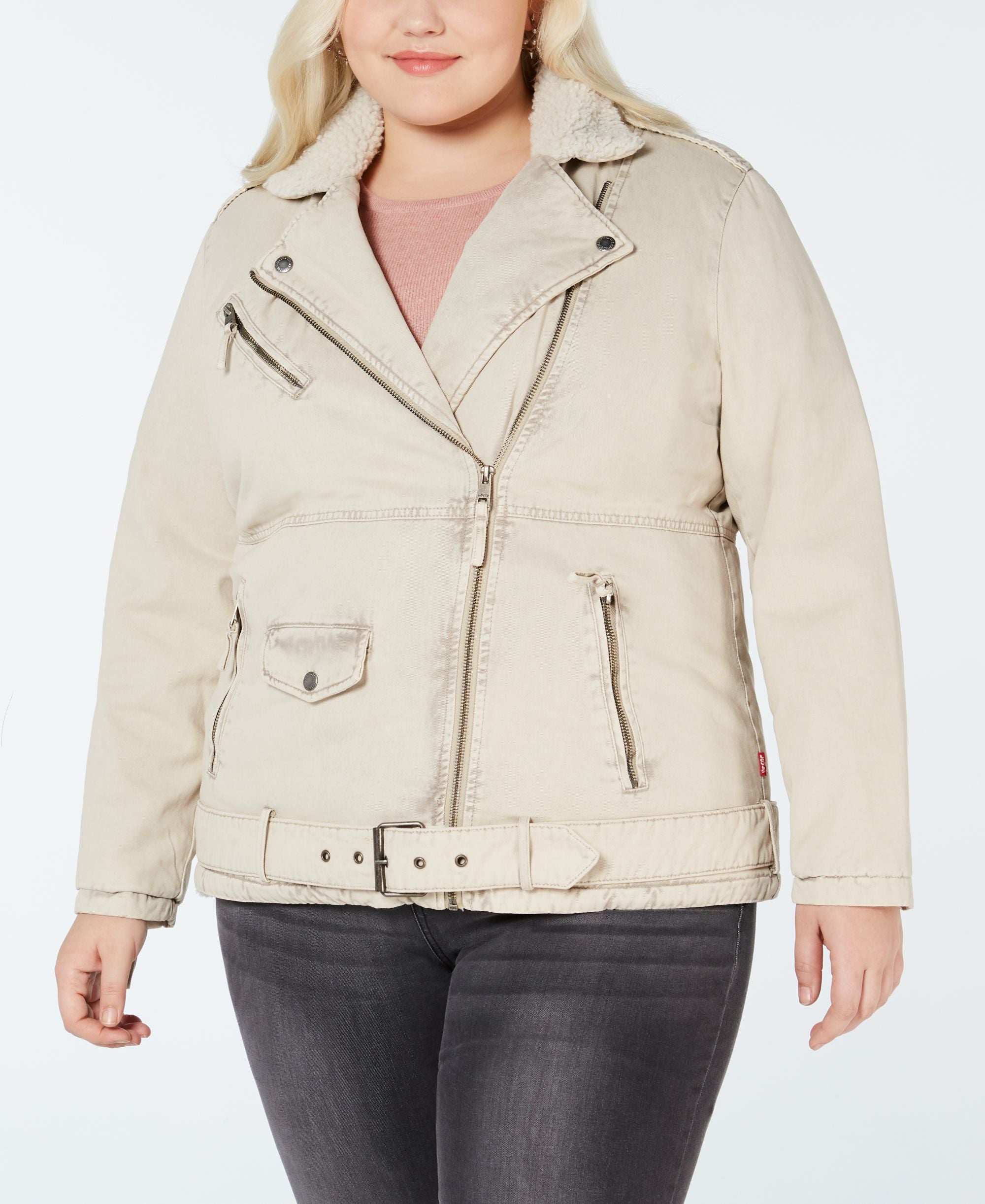 Levis Plus Size Faux Sherpa Lined Twill Moto Jacket