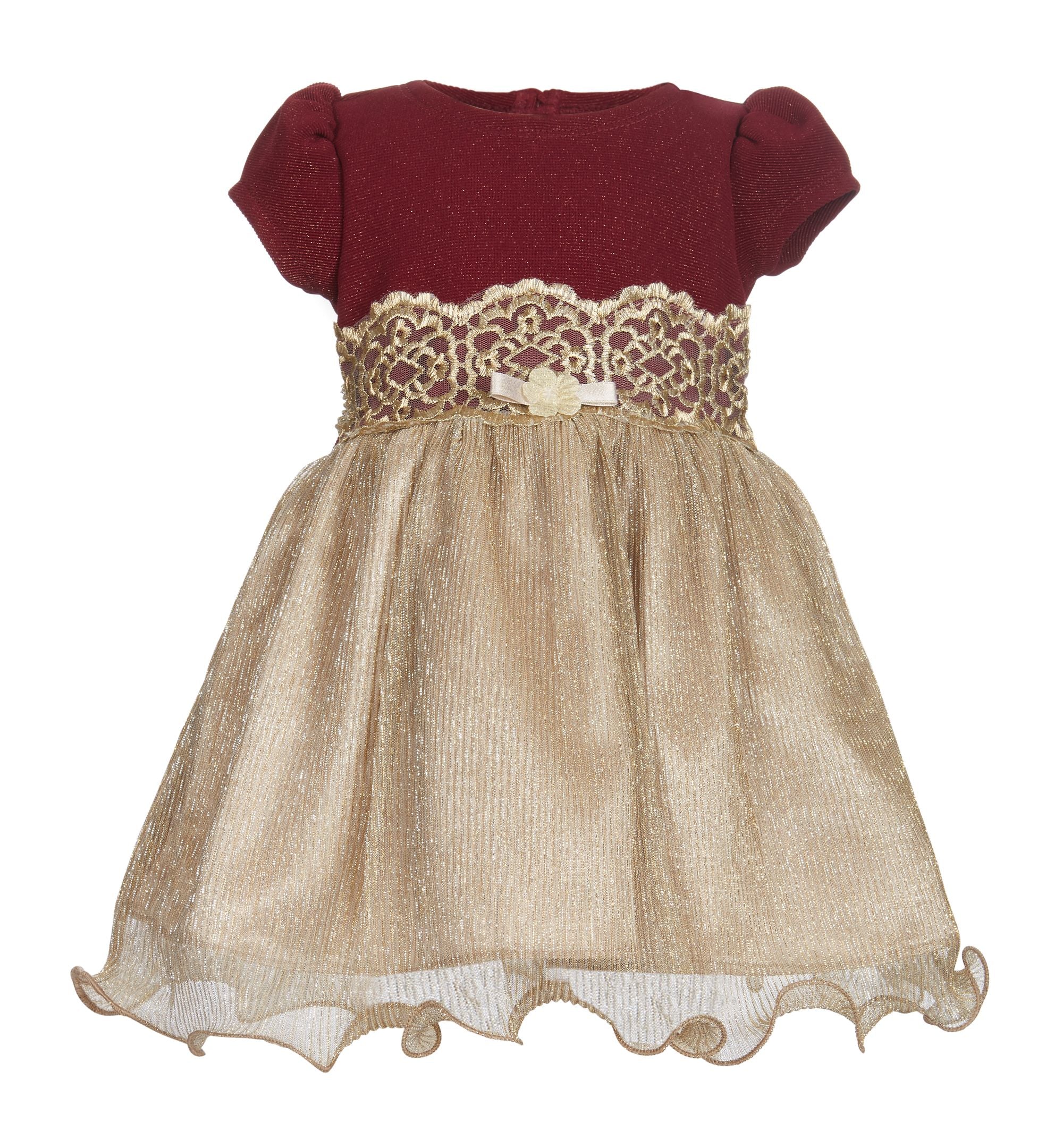 Bonnie Baby Baby Girls Knit Bodice Metallic Dress