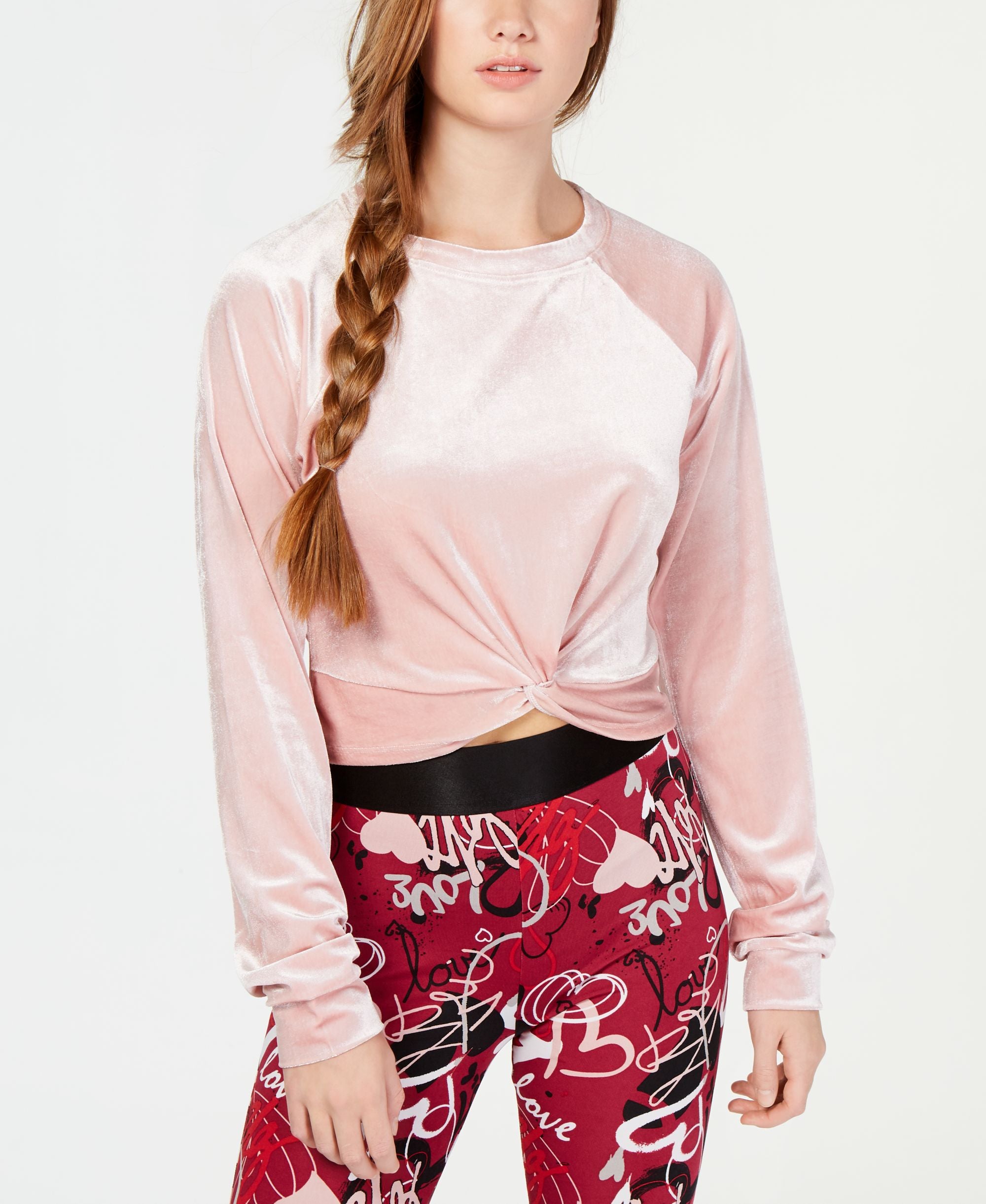 Juniors' Twist-Front Velour Sweater