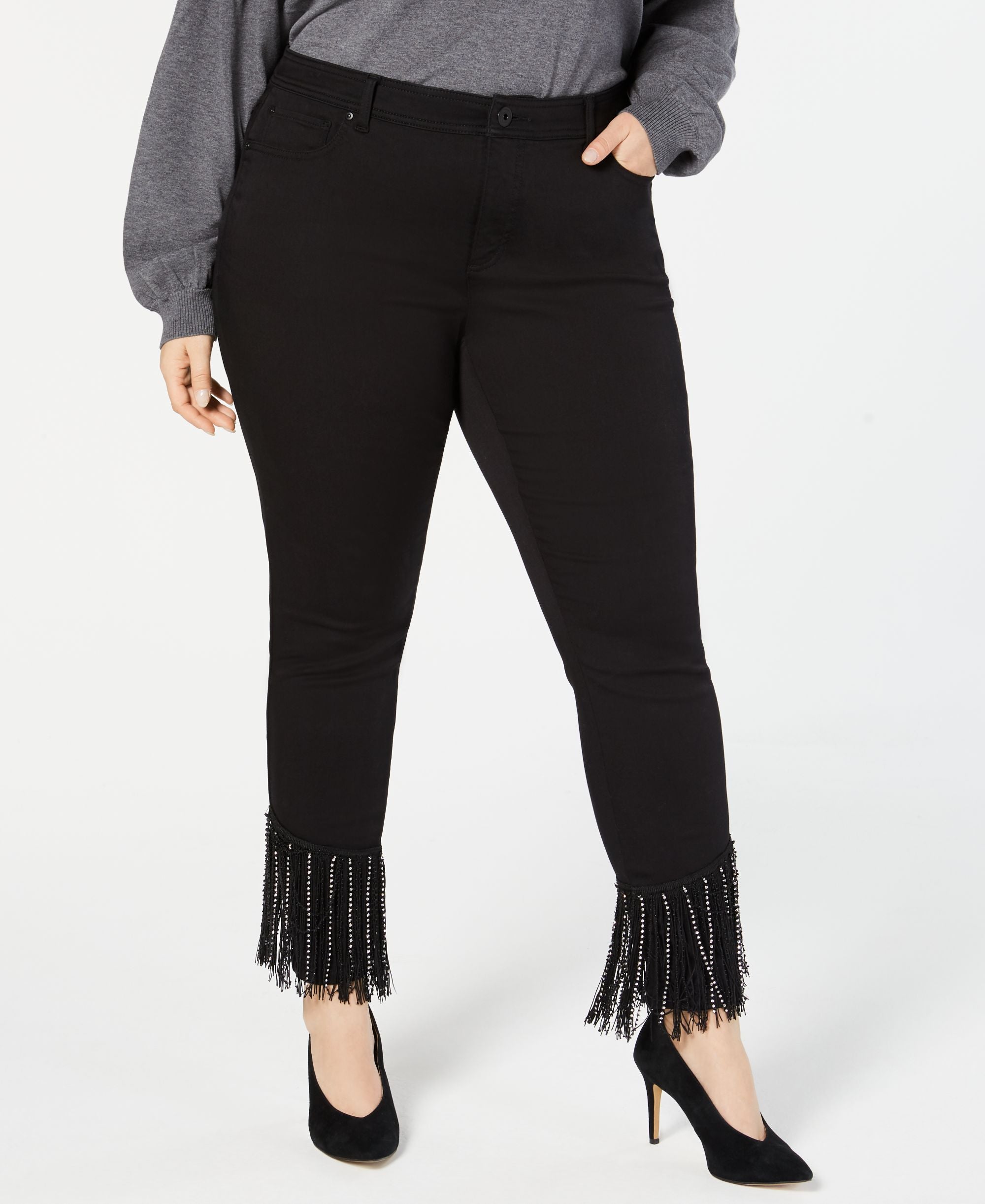 Plus Size Rhinestone Fringe Skinny Jeans