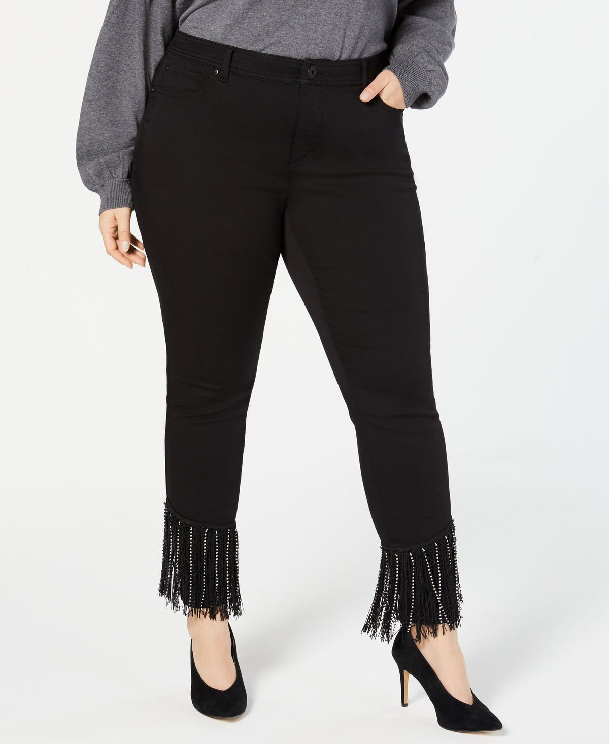 Plus Size Rhinestone Fringe Skinny Jeans