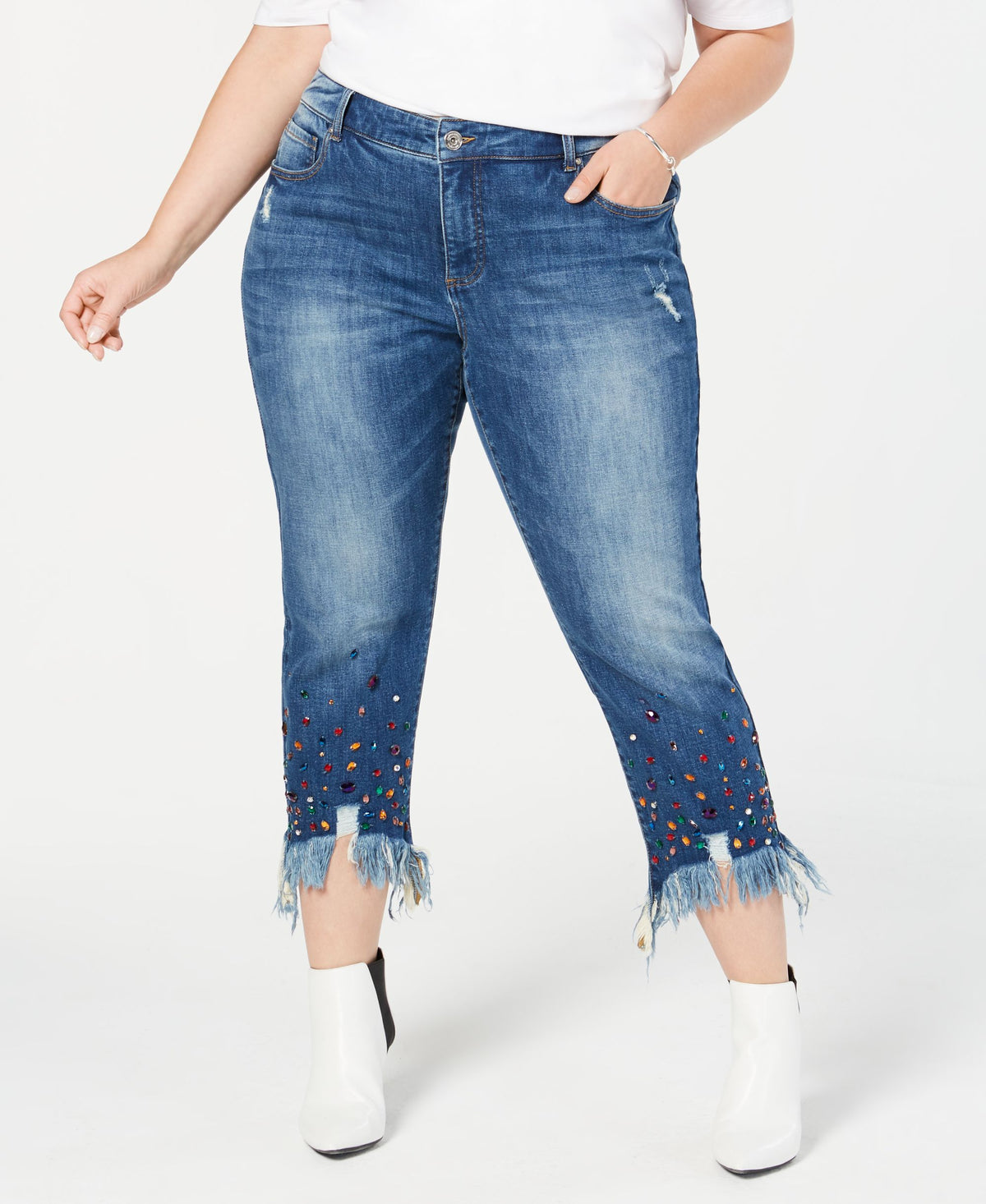 I.N.C. Plus Size Studded Ankle-Length Jeans