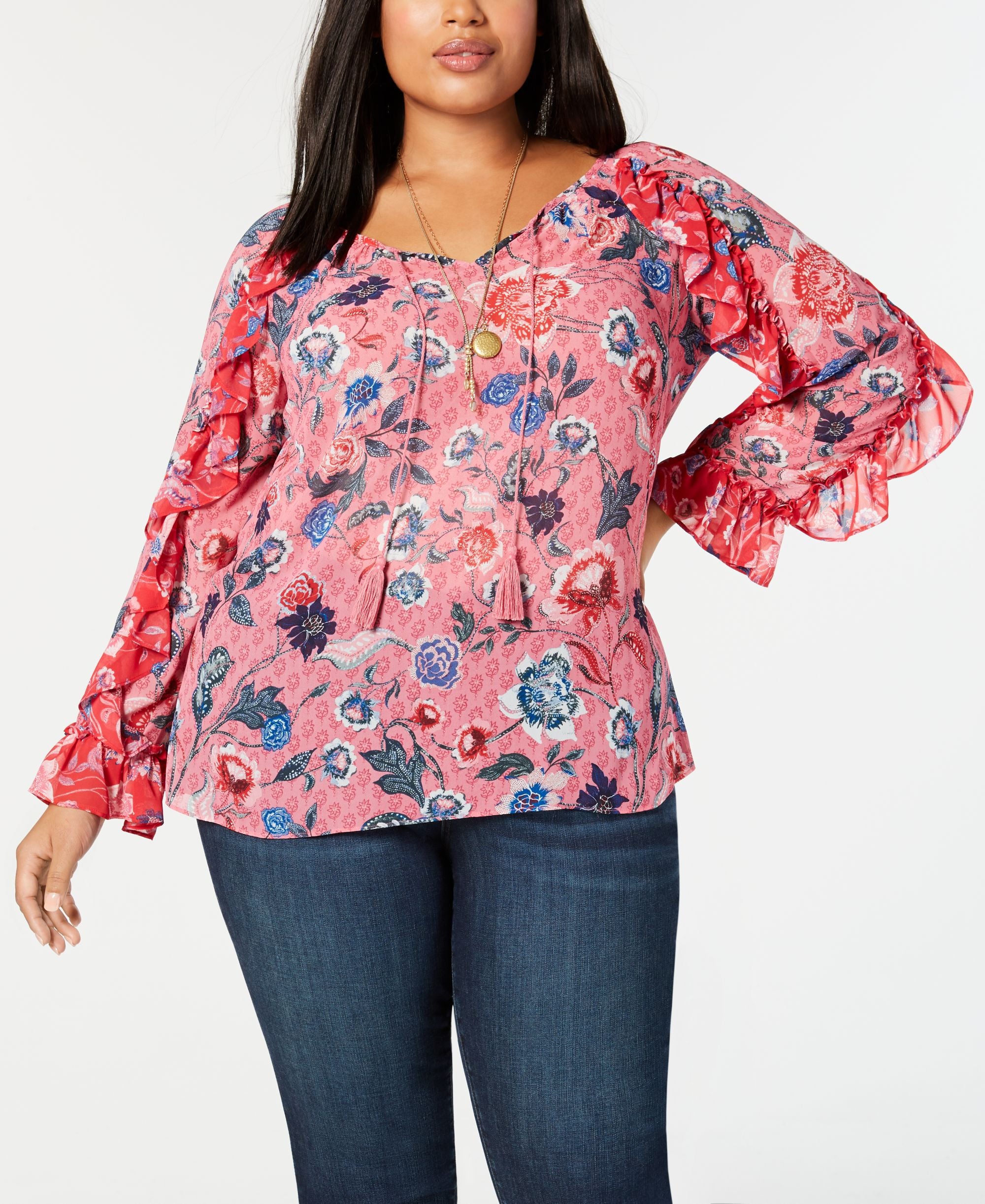 Style & Co Plus Size Ruffled Multi Floral Print Top
