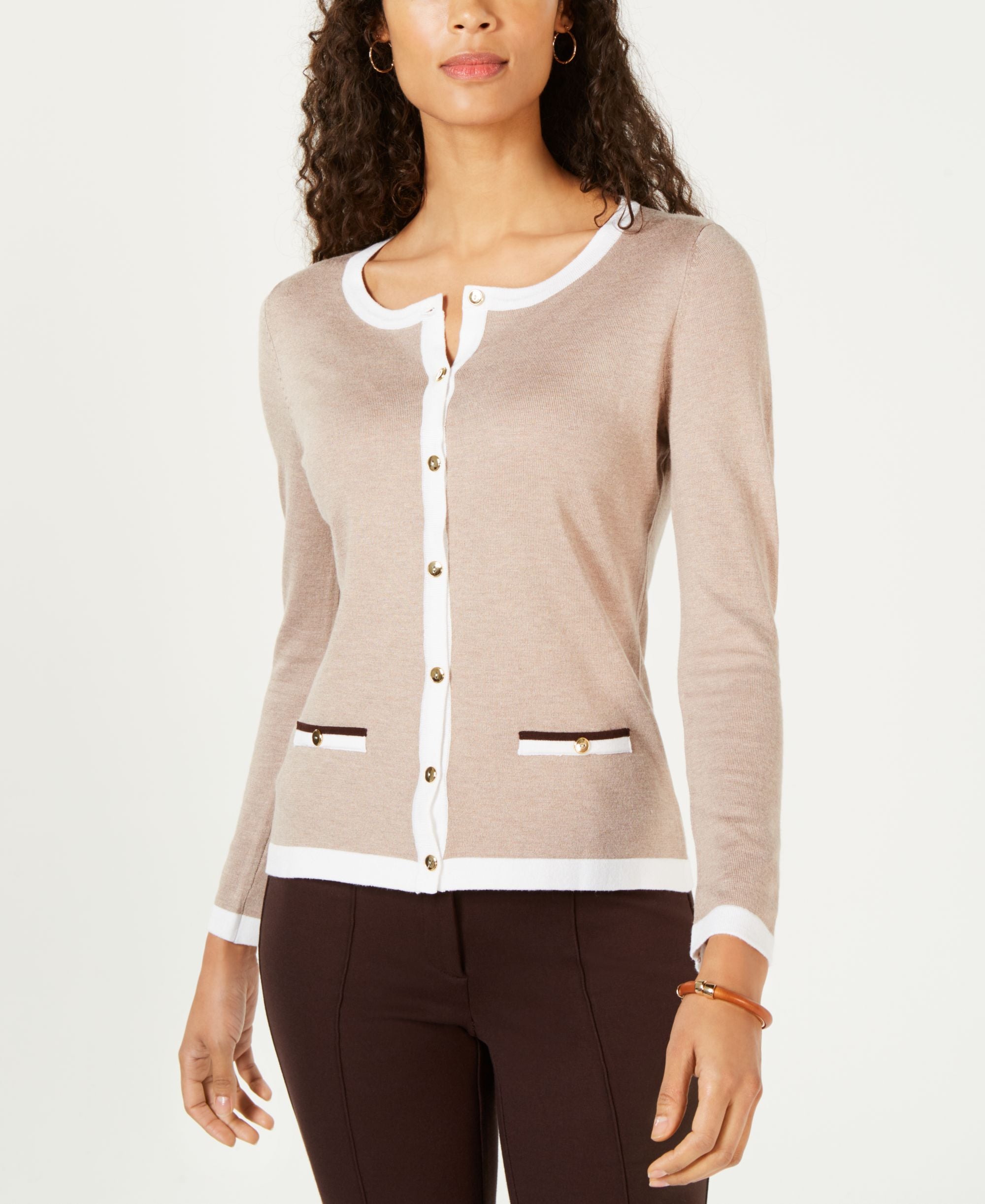 Karen Scott Petite Contrast Trim Cardigan