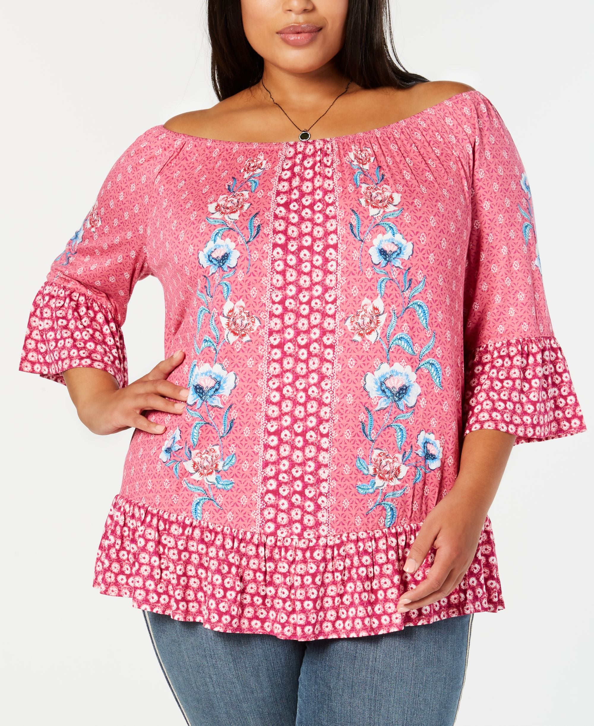 Plus Size Printed Off-The-Shoulder Top