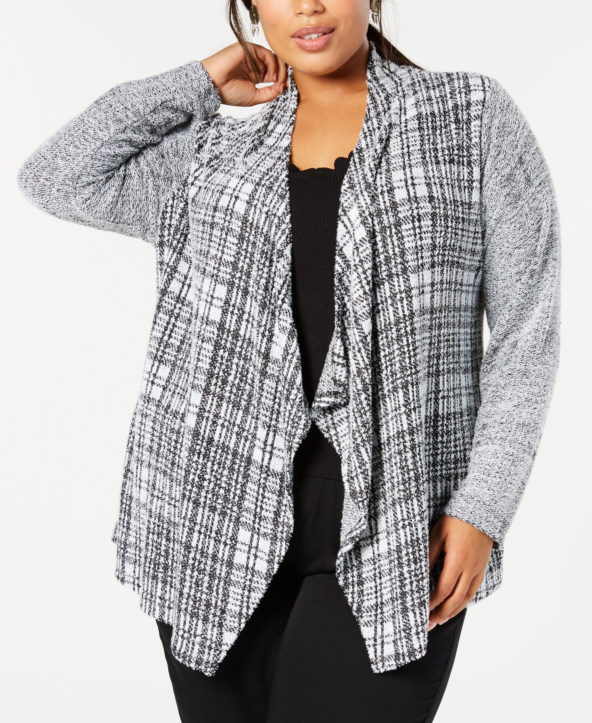 Style & Co Plus Size Plaid Flyaway Cardigan