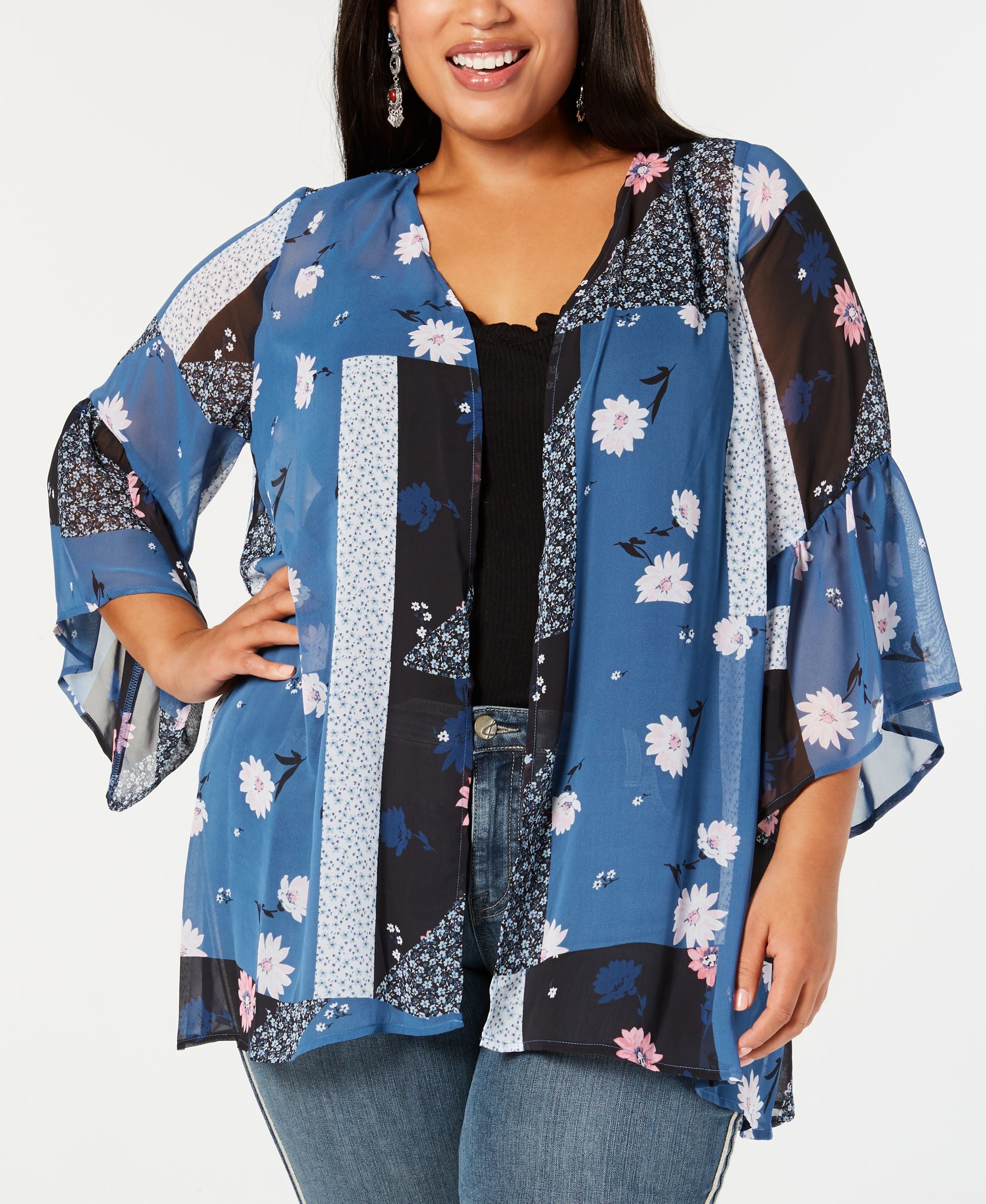 Style & Co Plus Size Mixed Floral Print Kimono