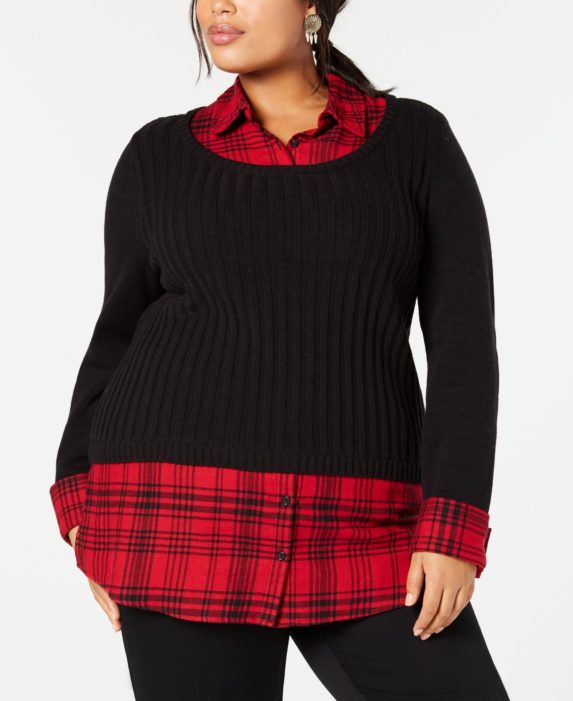 Style & Co Plus Size Layered Look Plaid Top