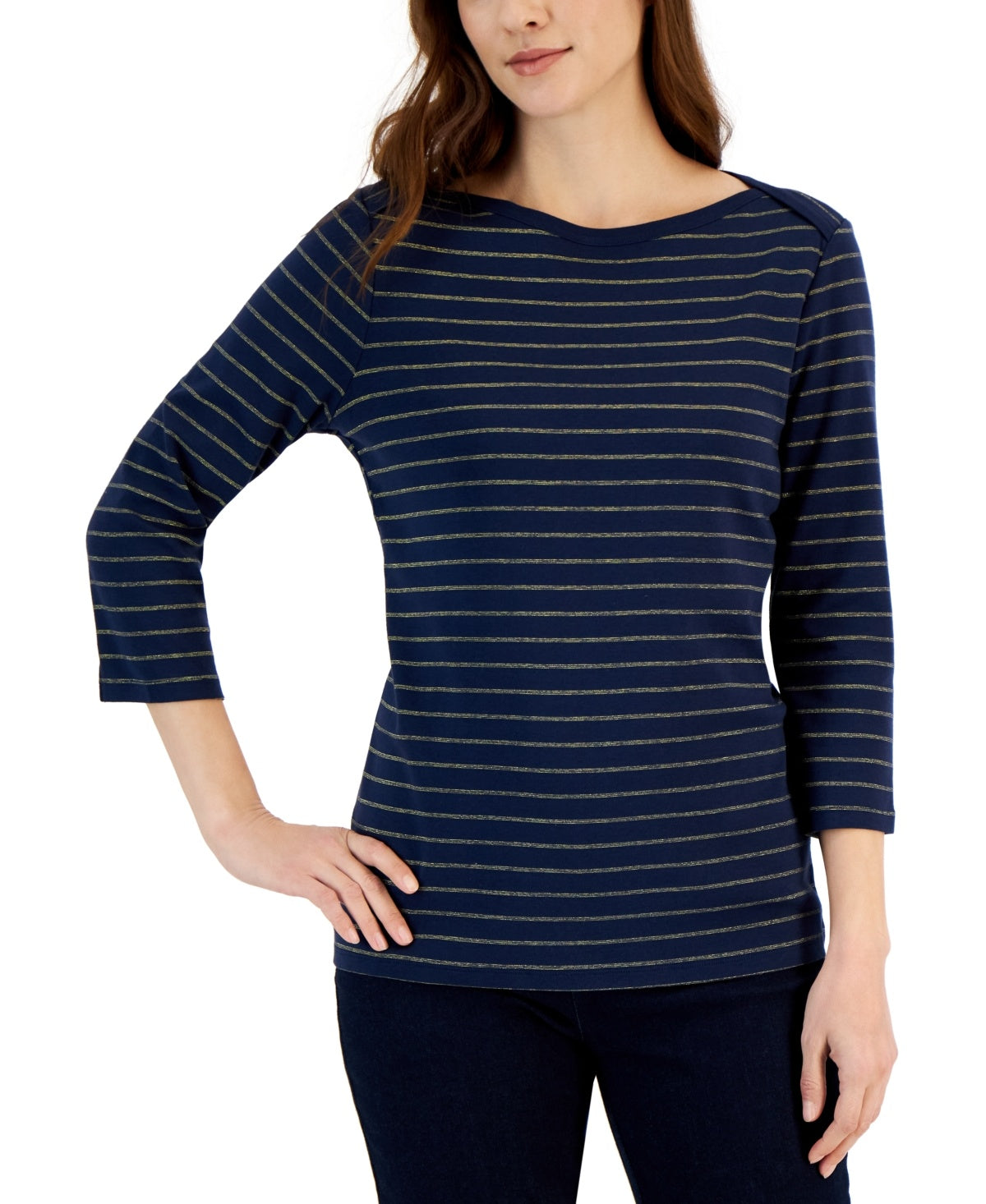Petite Stripe 3/4-Sleeve Top