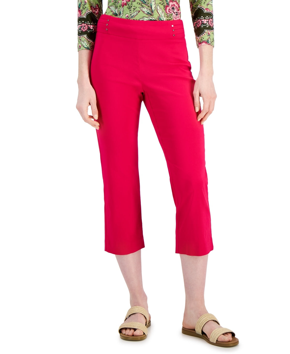 Women's Pull On Slim-Fit Rivet Detail Cropped Pants