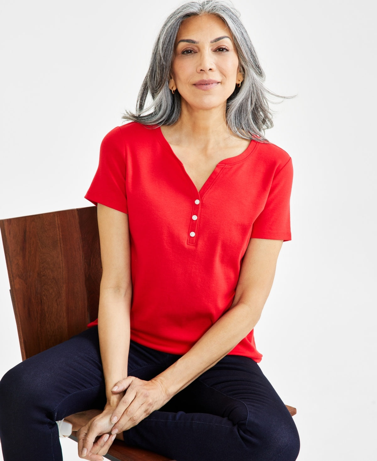Women's Short-Sleeve Cotton Henley Top