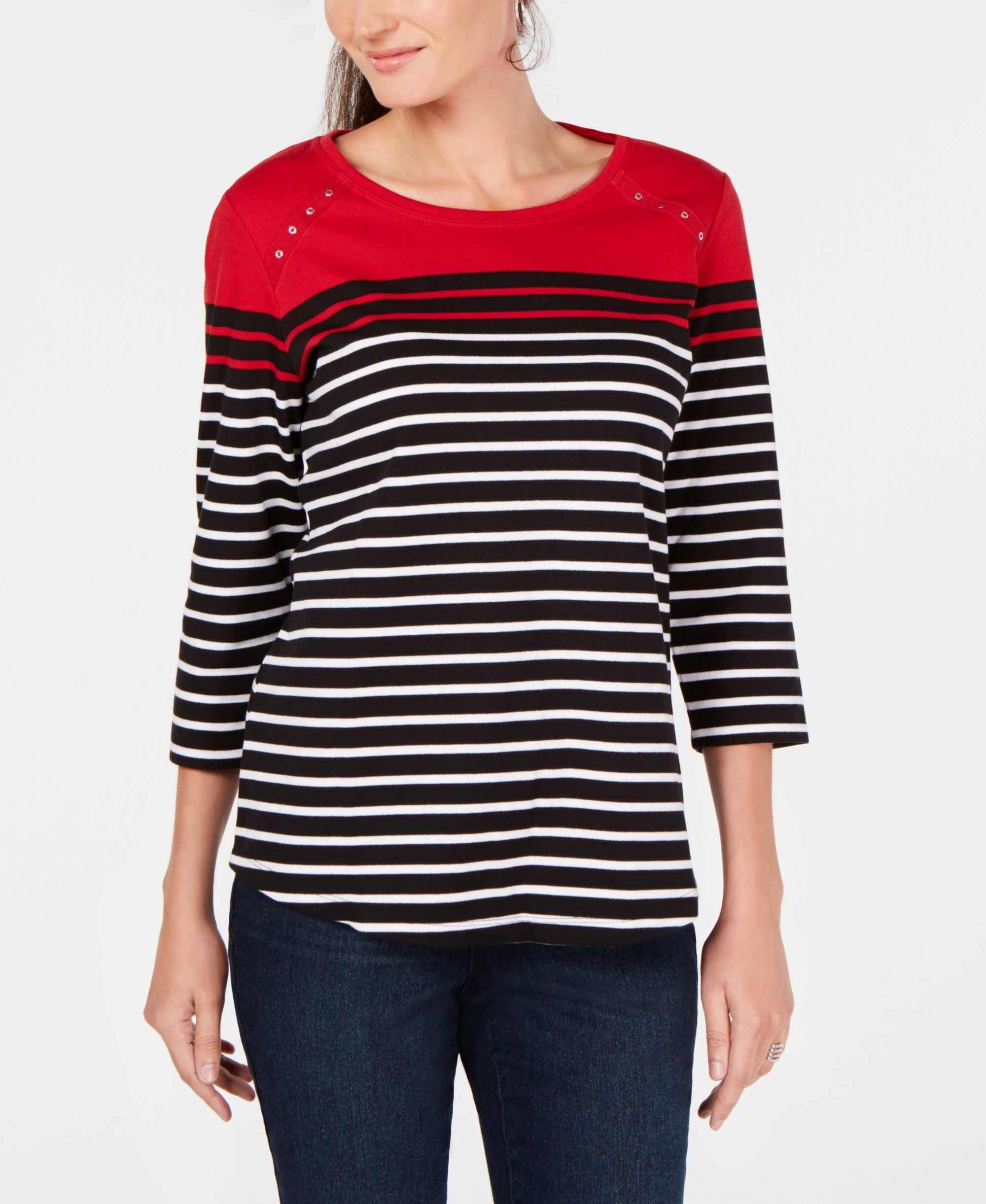 Karen Scott Colorblocked Striped Top