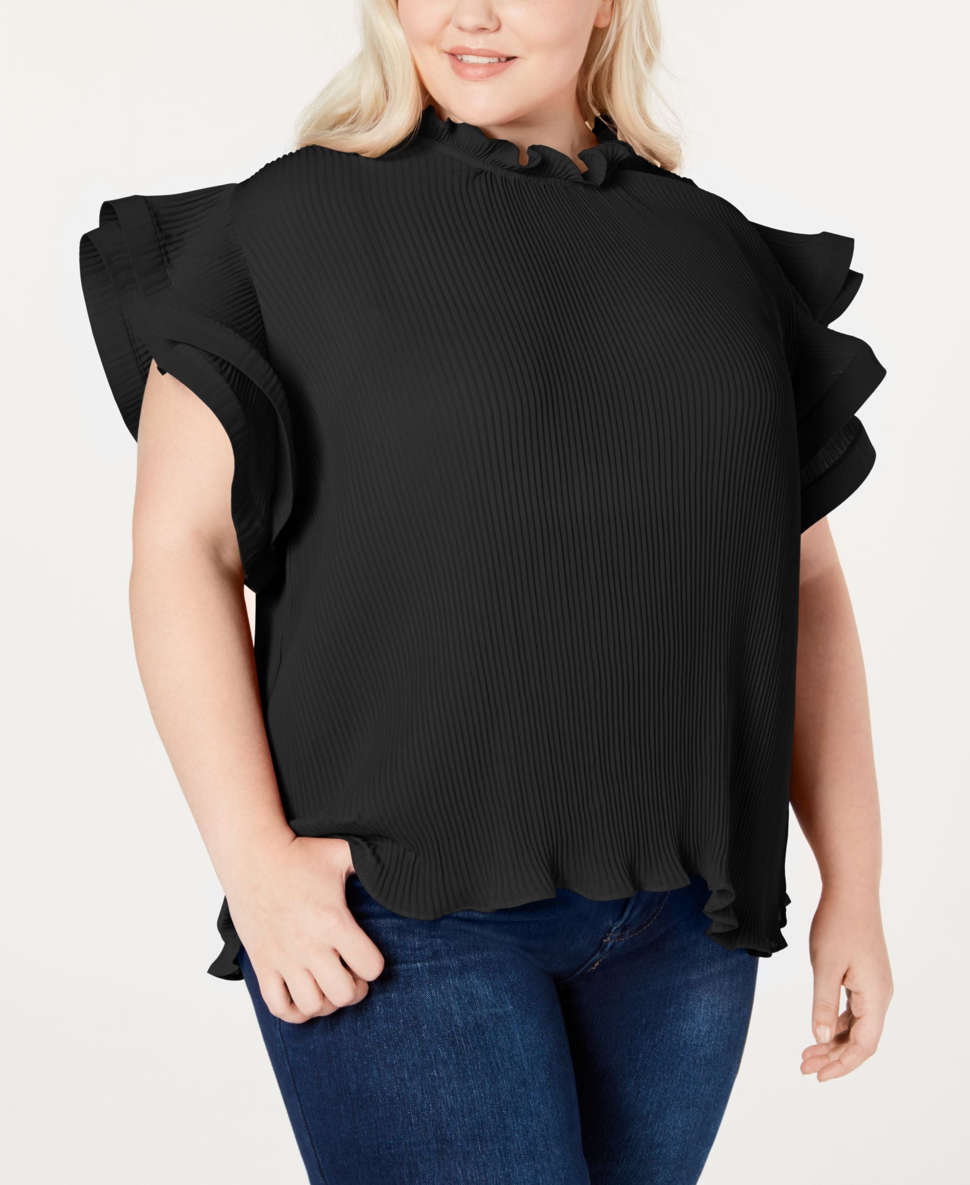 NY Collection Plus Size Pleated Bell Sleeve Top