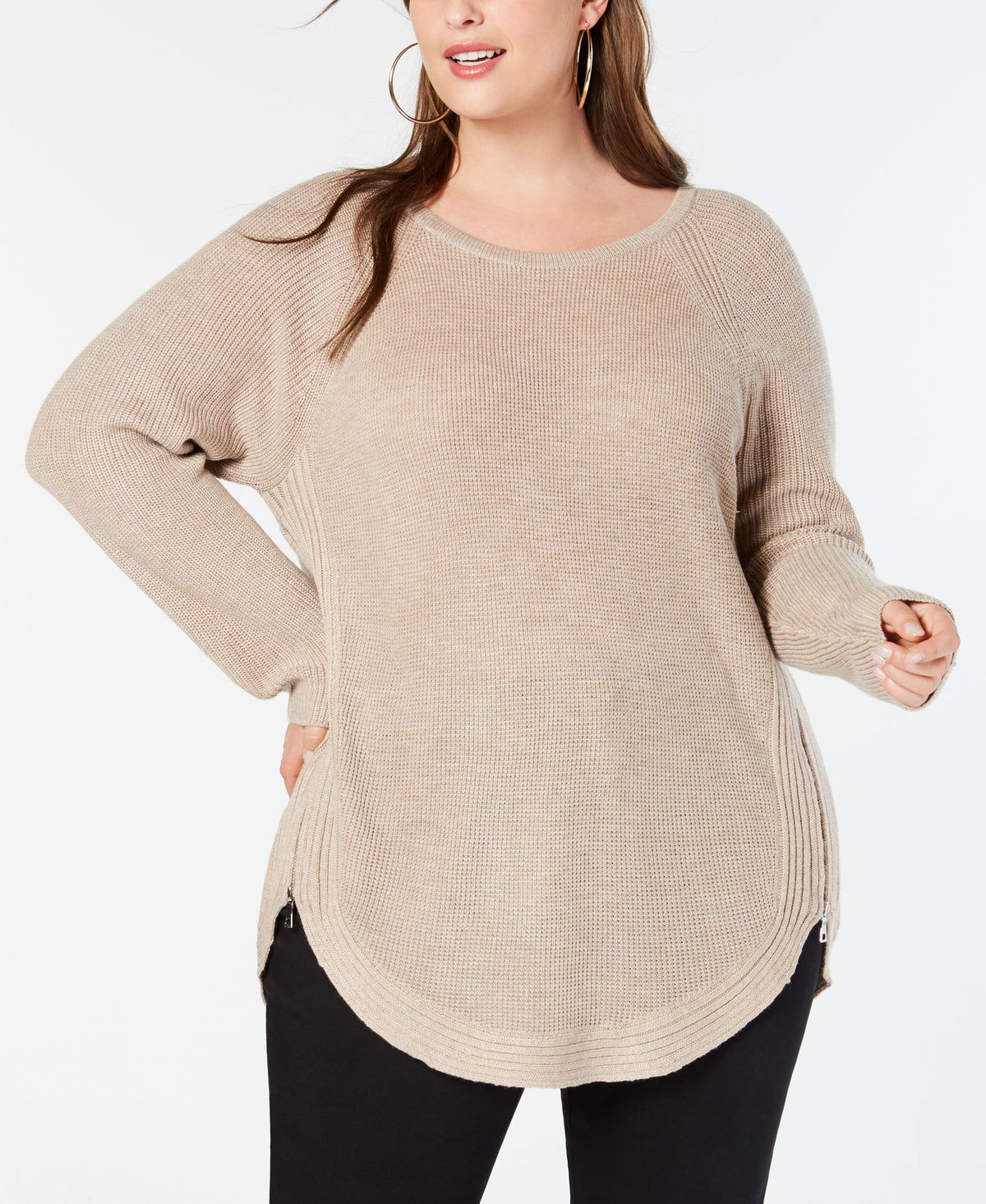 I.N.C. Plus Size Waffle-Knit Side-Zip Sweater