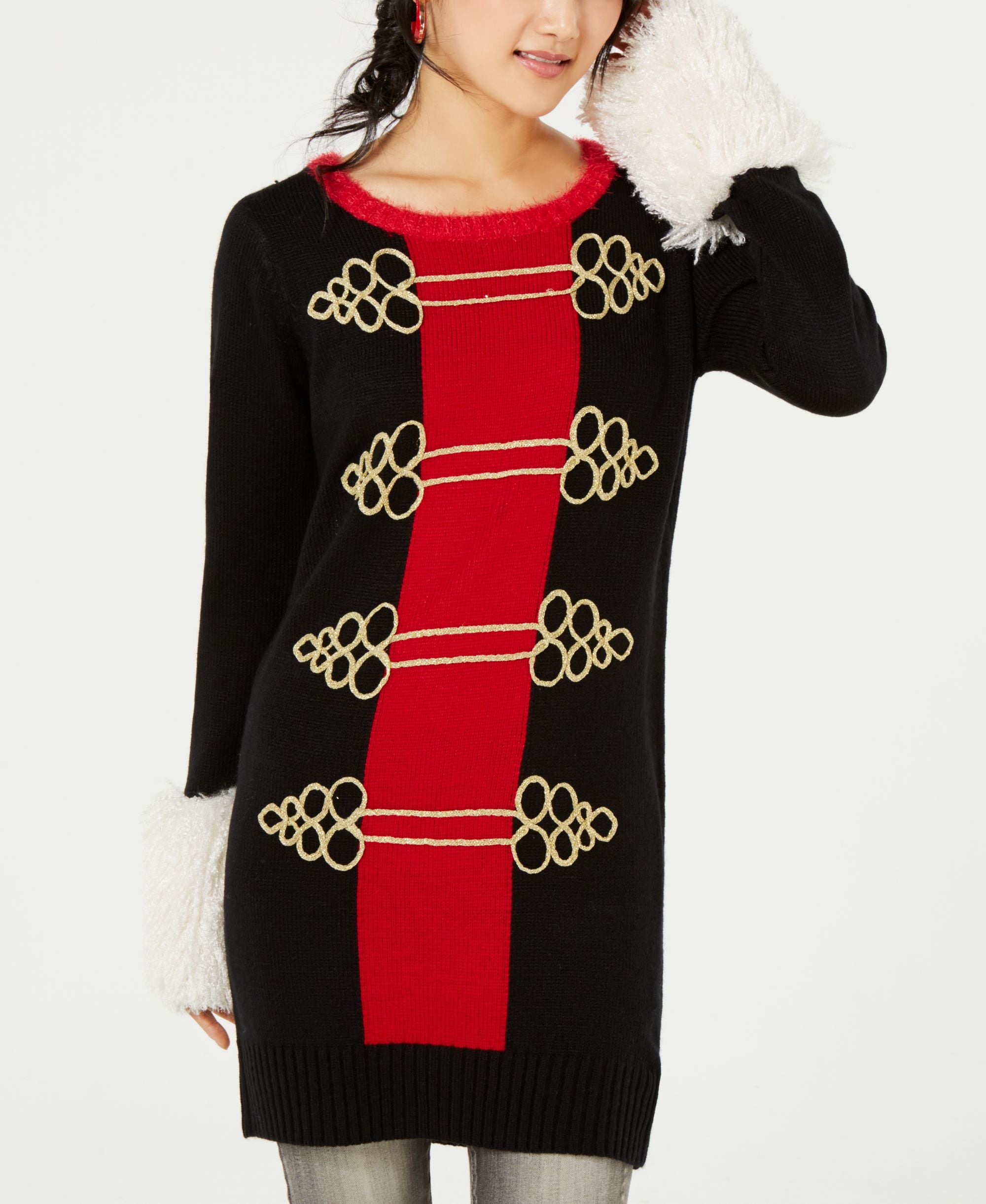 Hooked Up By Iot Juniors Nutcracker Embellished Sweater Tunic