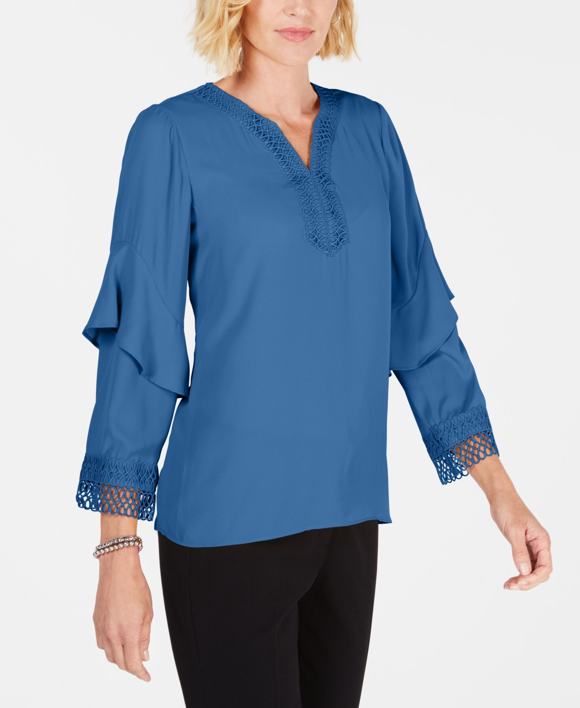 Alfani Ruffled Crochet Trim Top