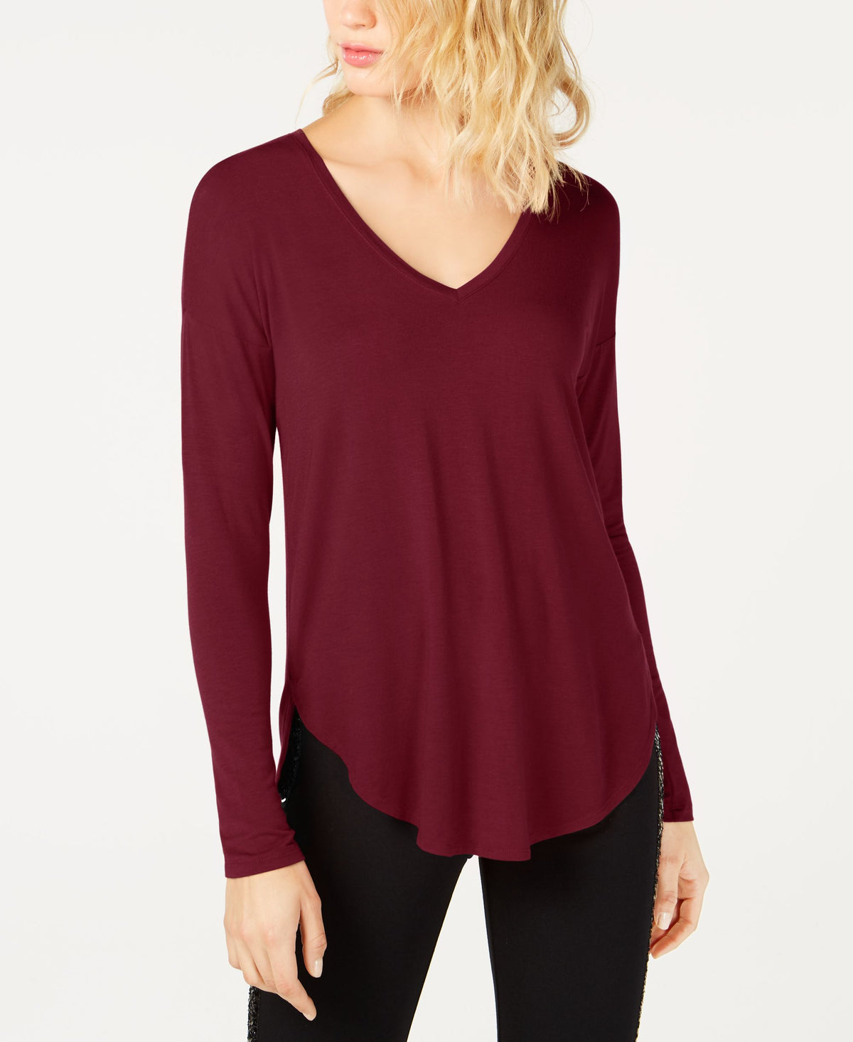 I.N.C. Plus Size V-Neck Curved-Hem T-Shirt