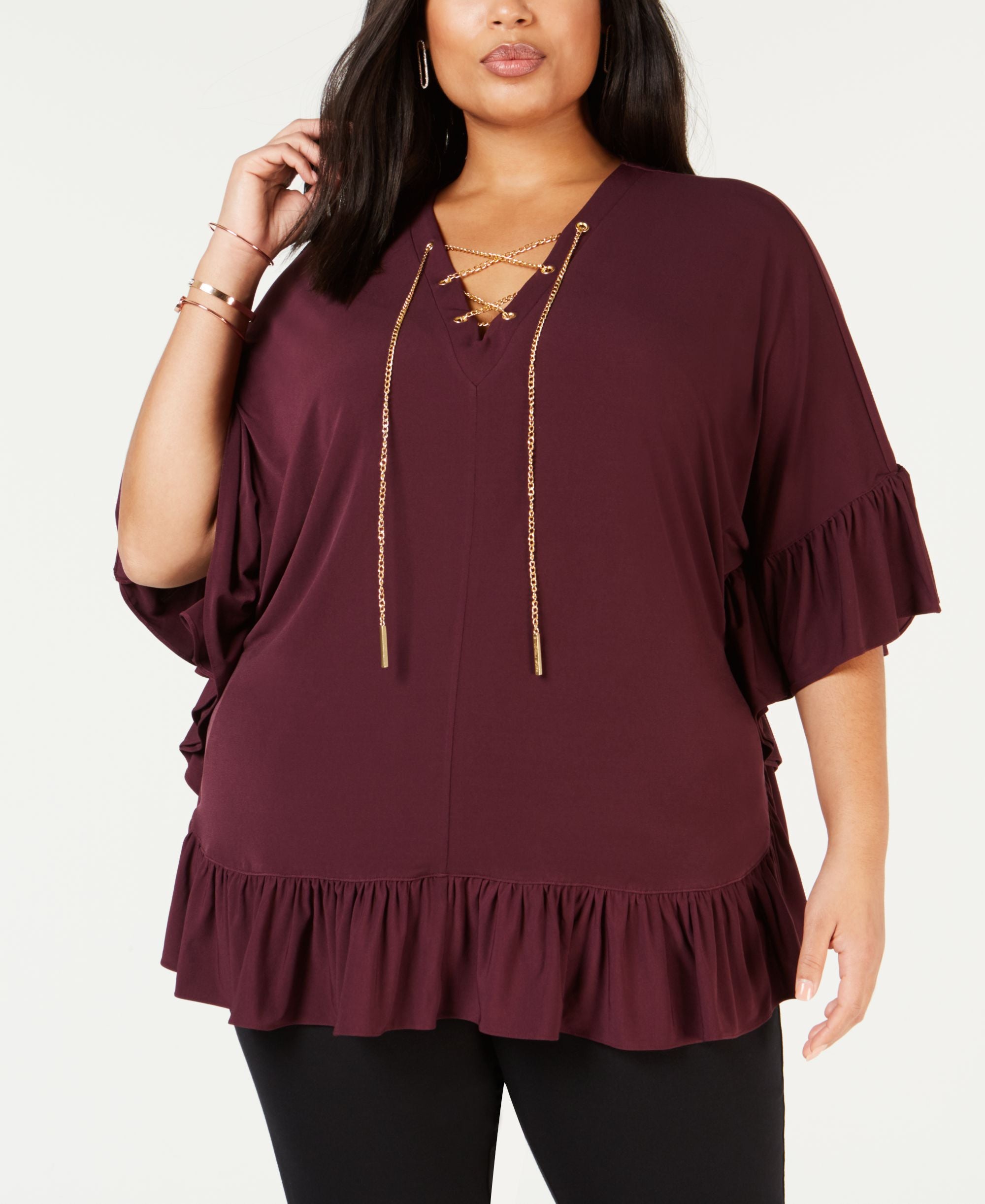 Michael Michael Kors Plus Size Ruffled Lace Up Top