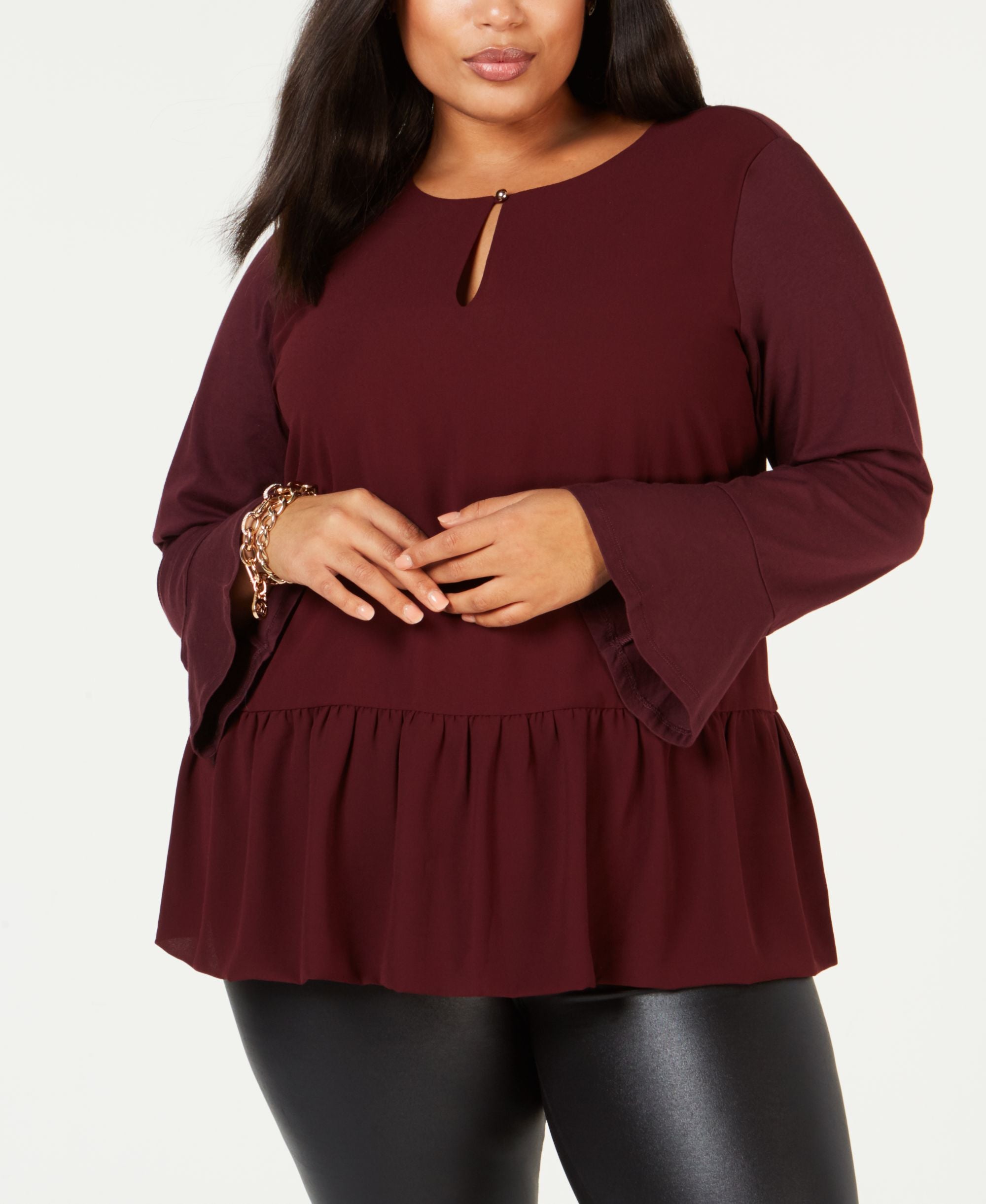 Michael Michael Kors Plus Size Peplum Hem Bell Sleeve Top