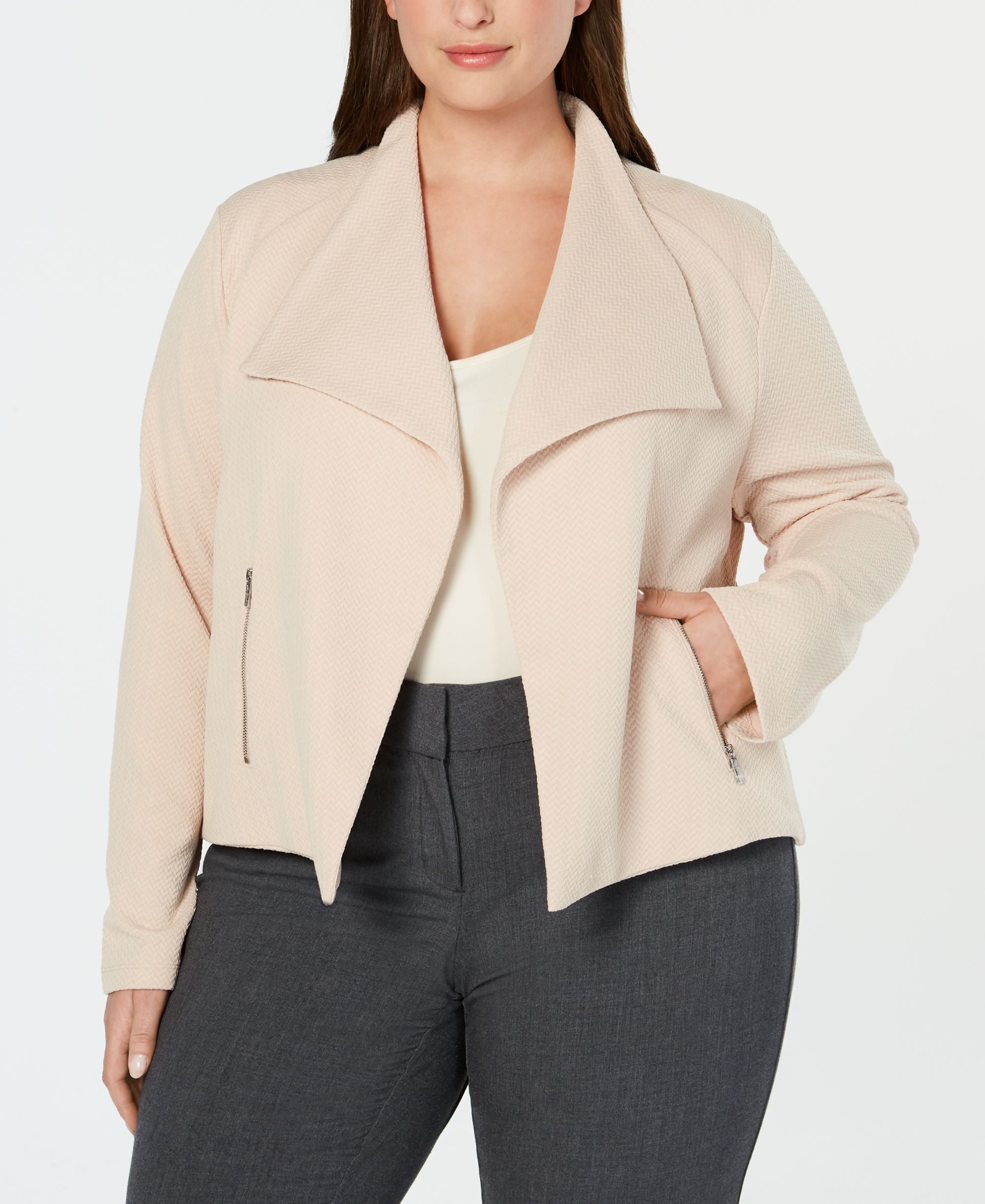 Calvin Klein Plus Size Wing Collar Textured Jacket