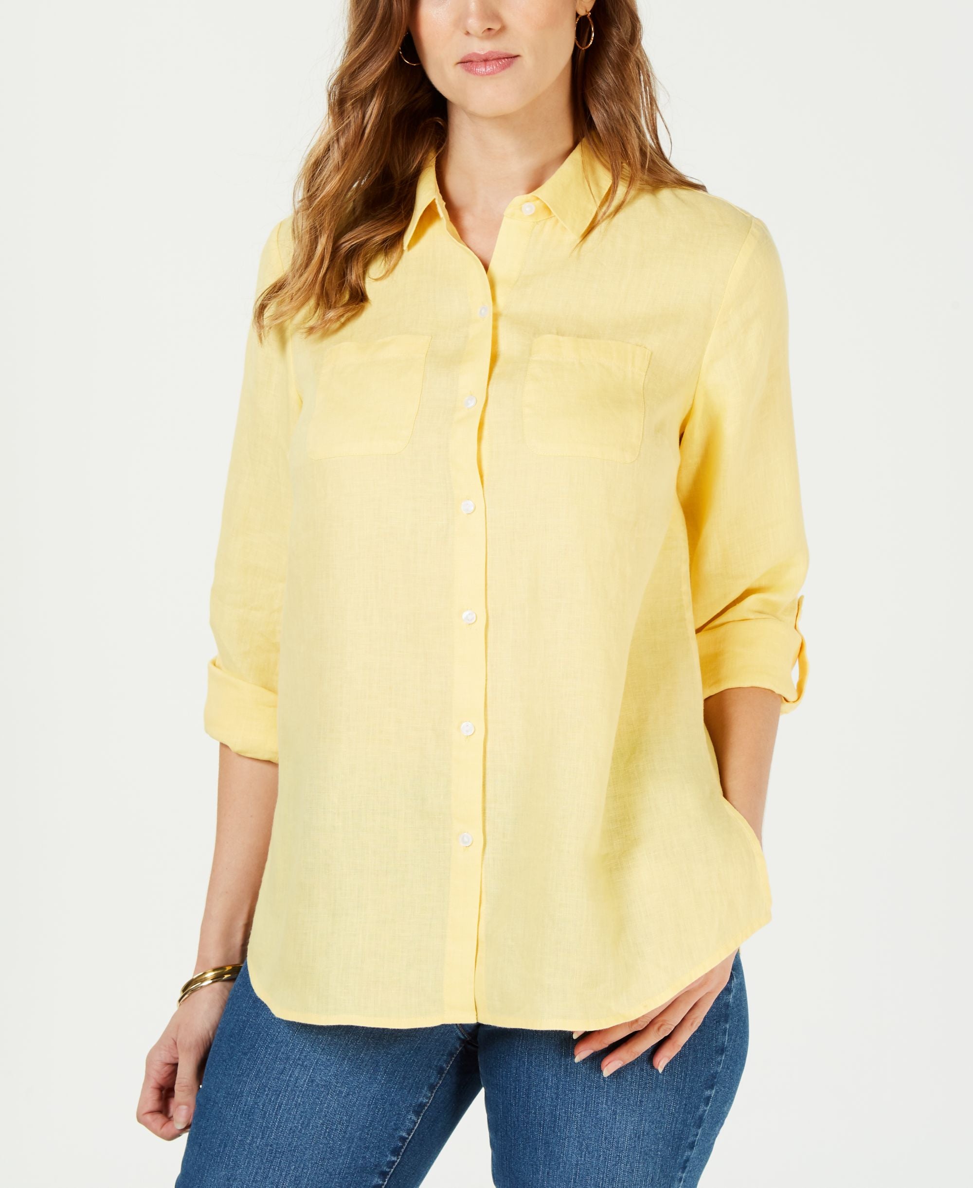 Petite 100% Linen Button-Front Shirt