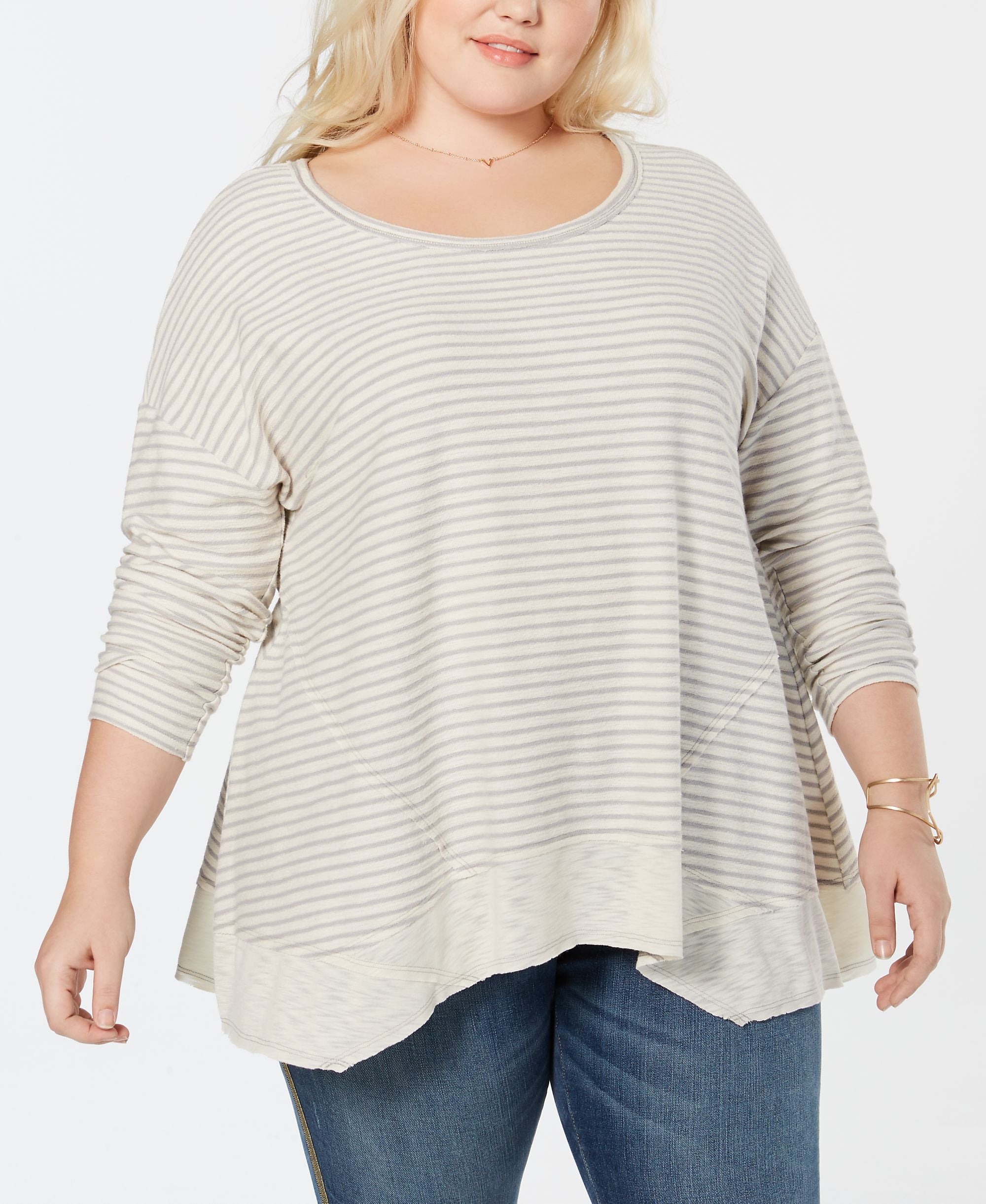 Plus Size Striped Bridge-Hem Top