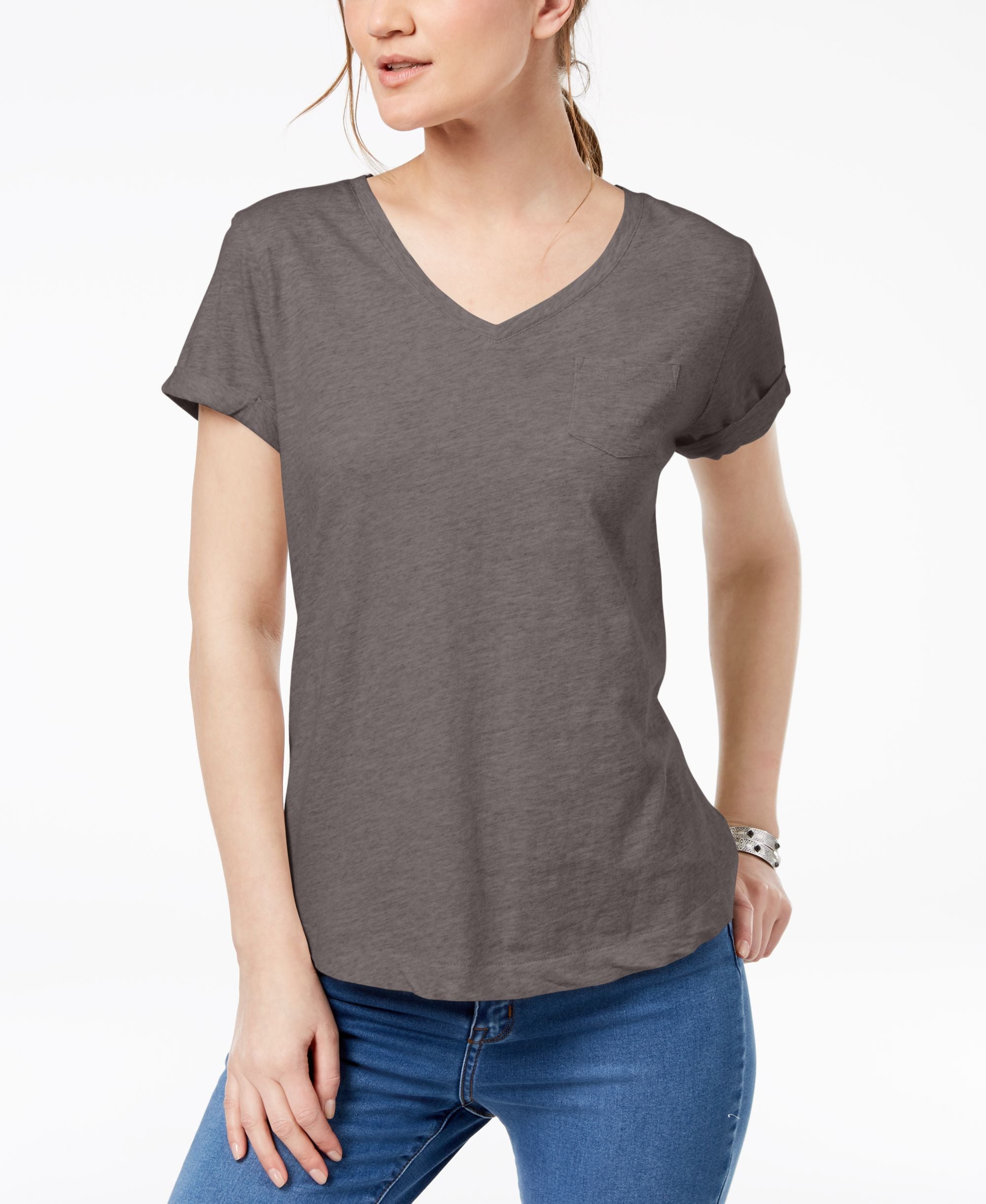 Style & Co Petite V Neck Pocket T-Shirt