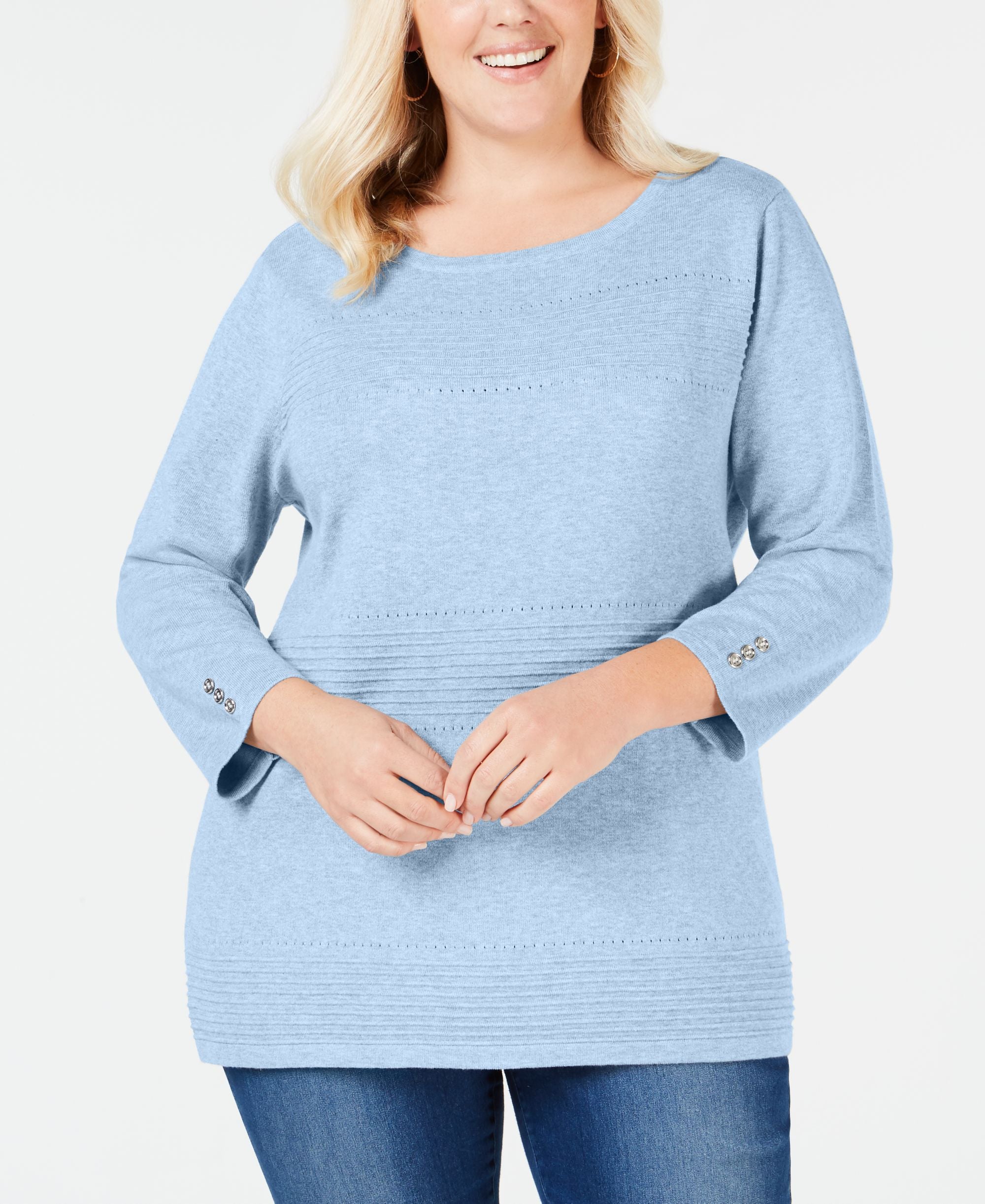 Plus Size Cotton Pointelle Sweater