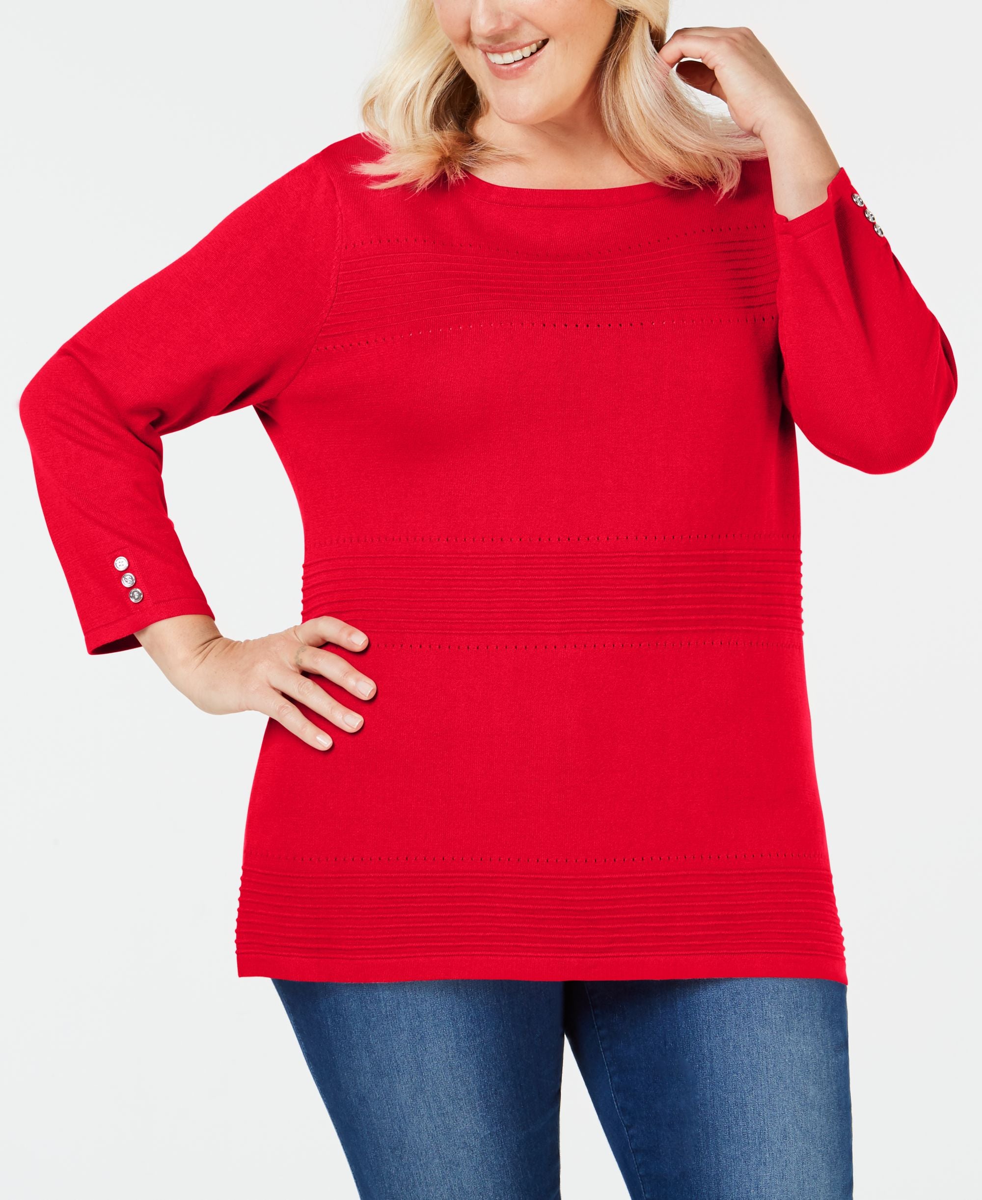 Plus Size Cotton Pointelle Sweater
