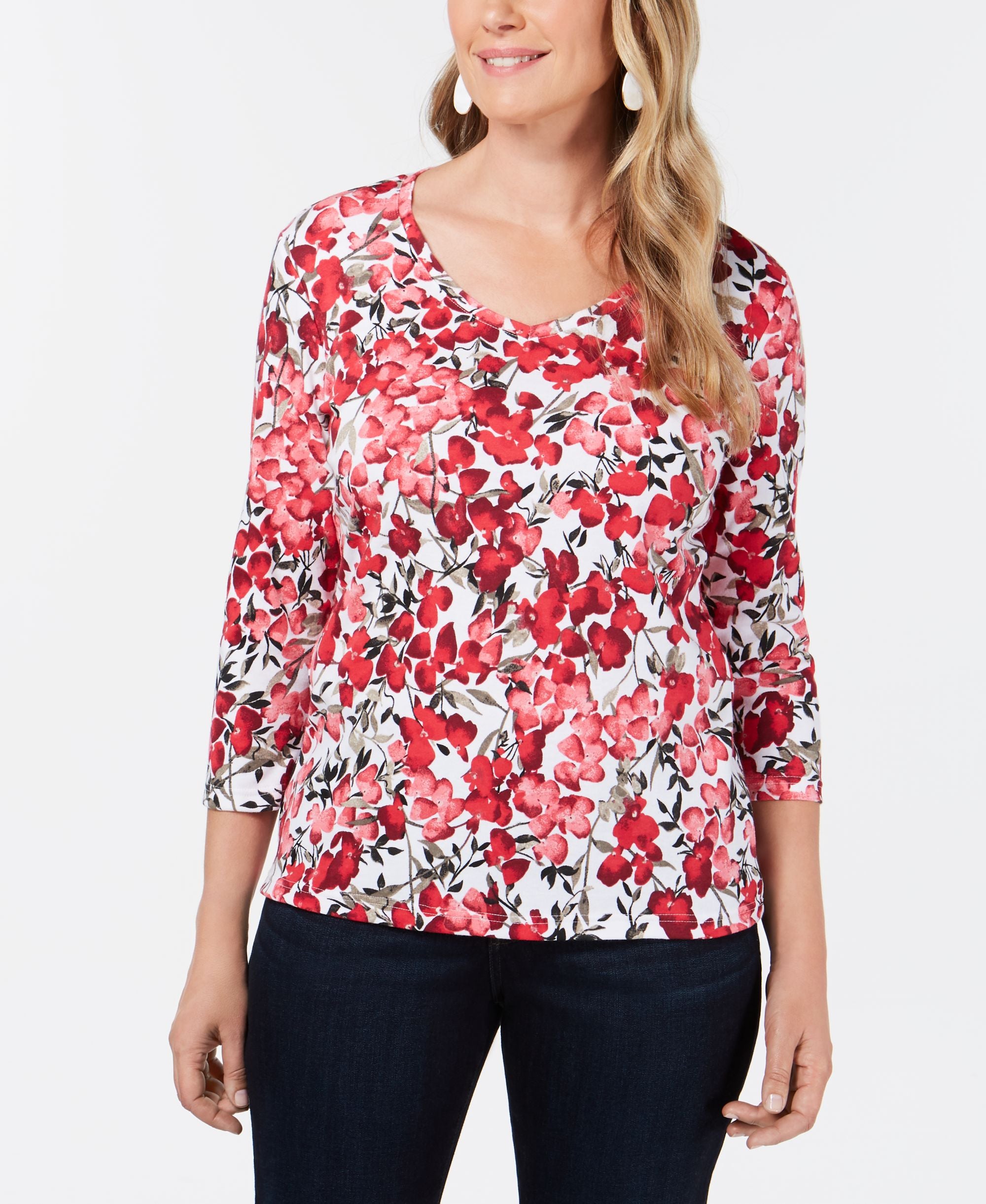 Karen Scott Allover Floral Print Top