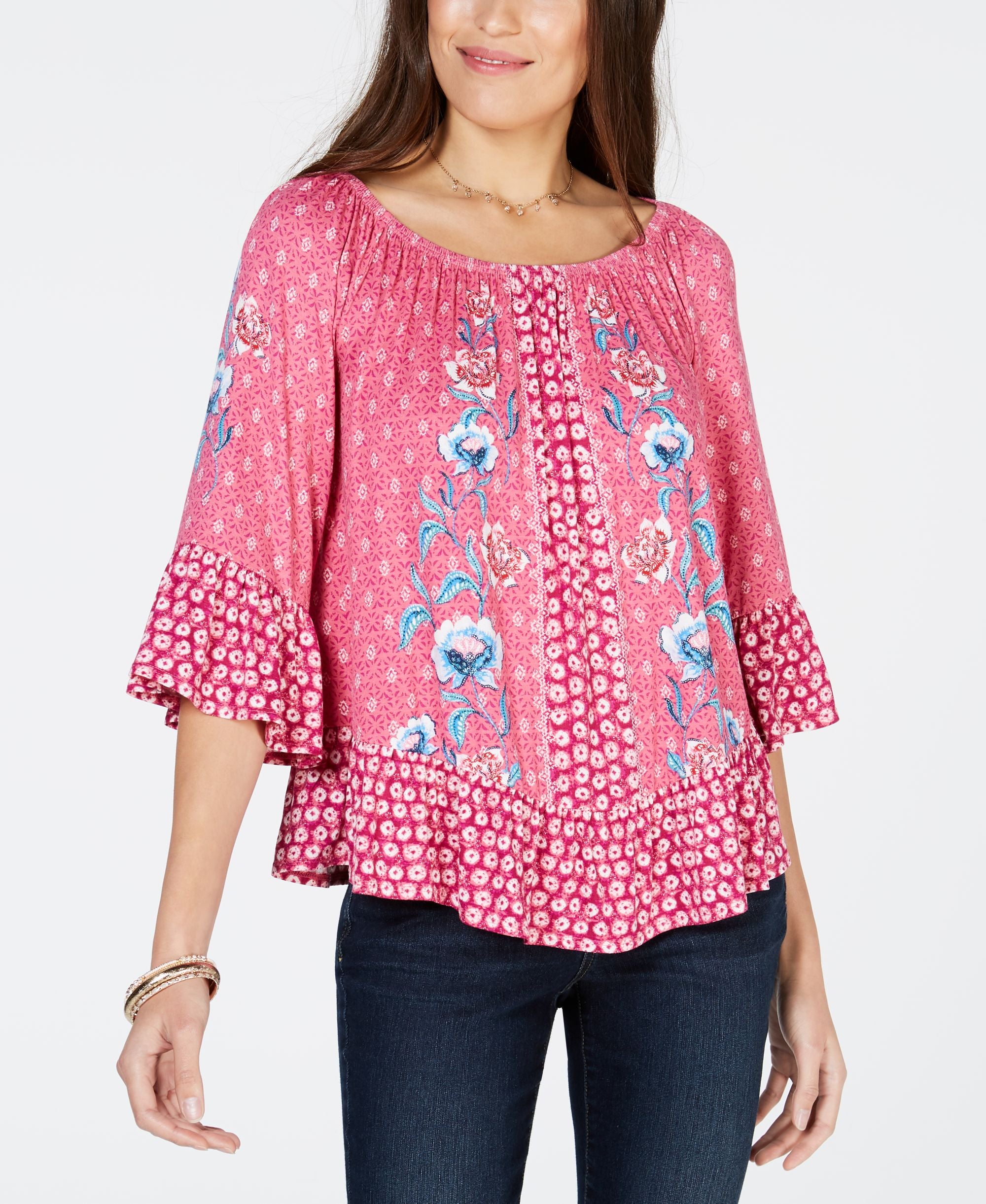 Style & Co Petite Floral Print Off The Shoulder Top
