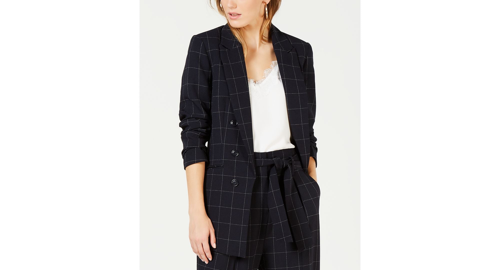 Bar III Faux Double Breasted Windowpane Print Jacket